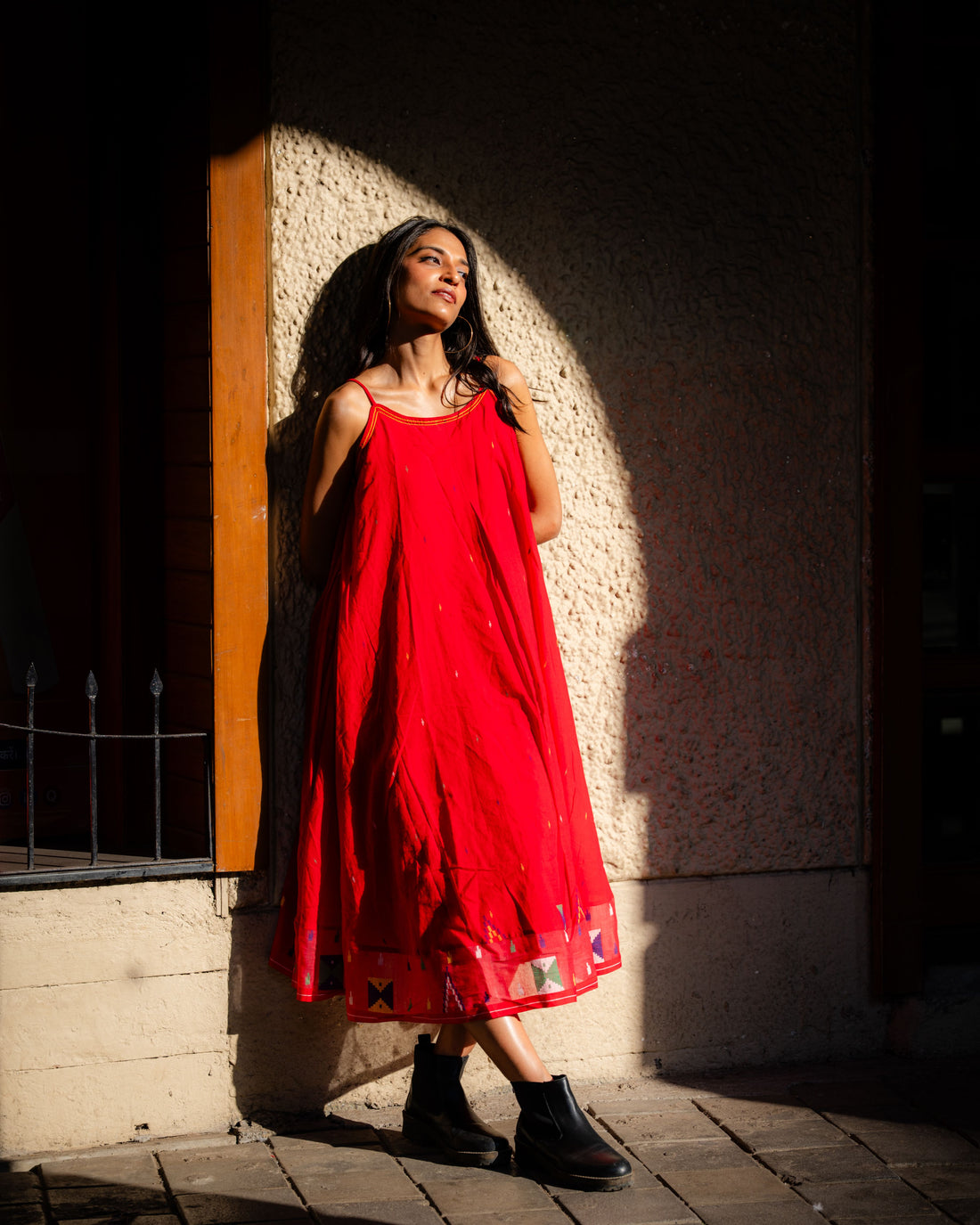 Crimson Needlework Jamdani Cotton Dress