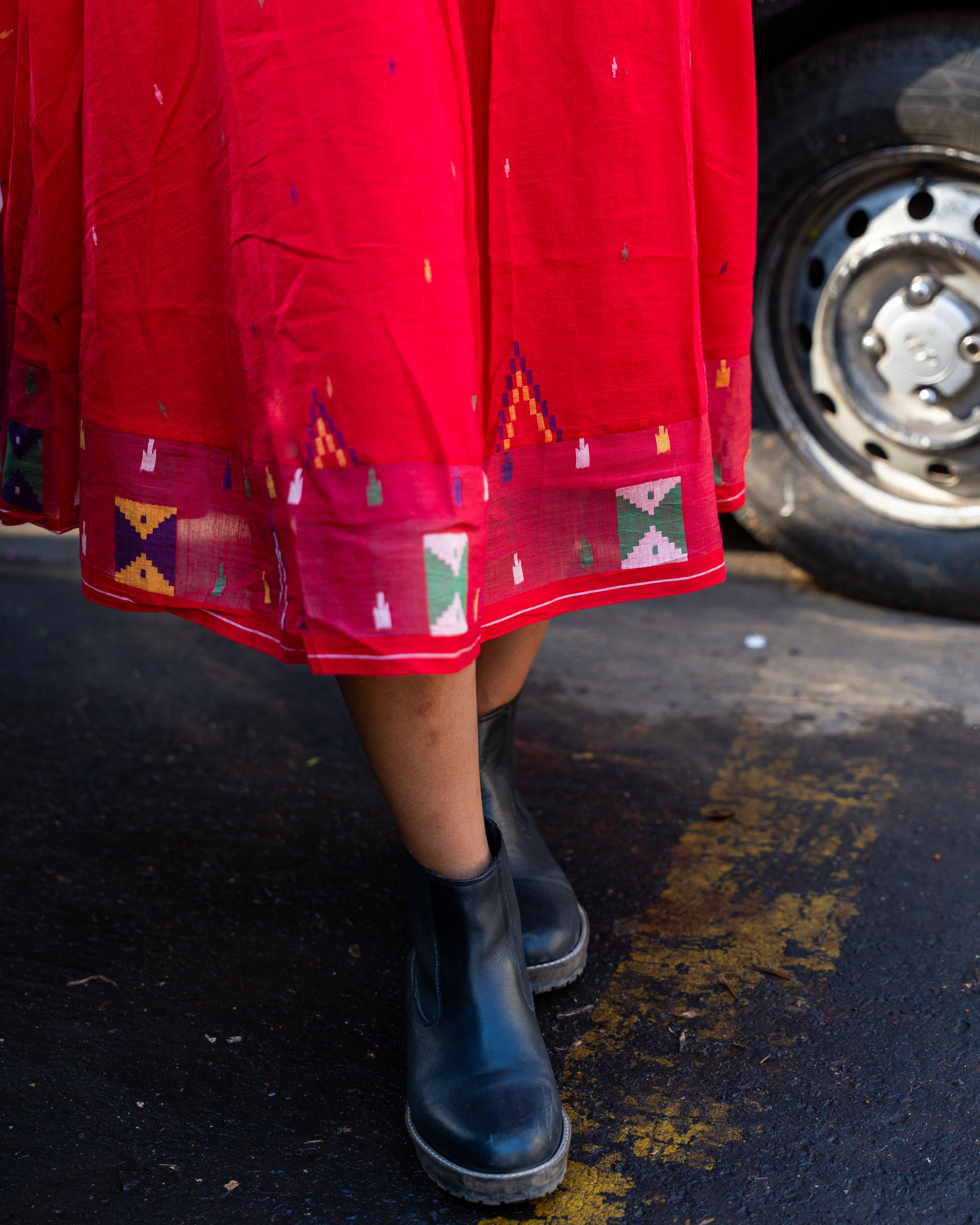 Crimson Needlework Jamdani Cotton Dress
