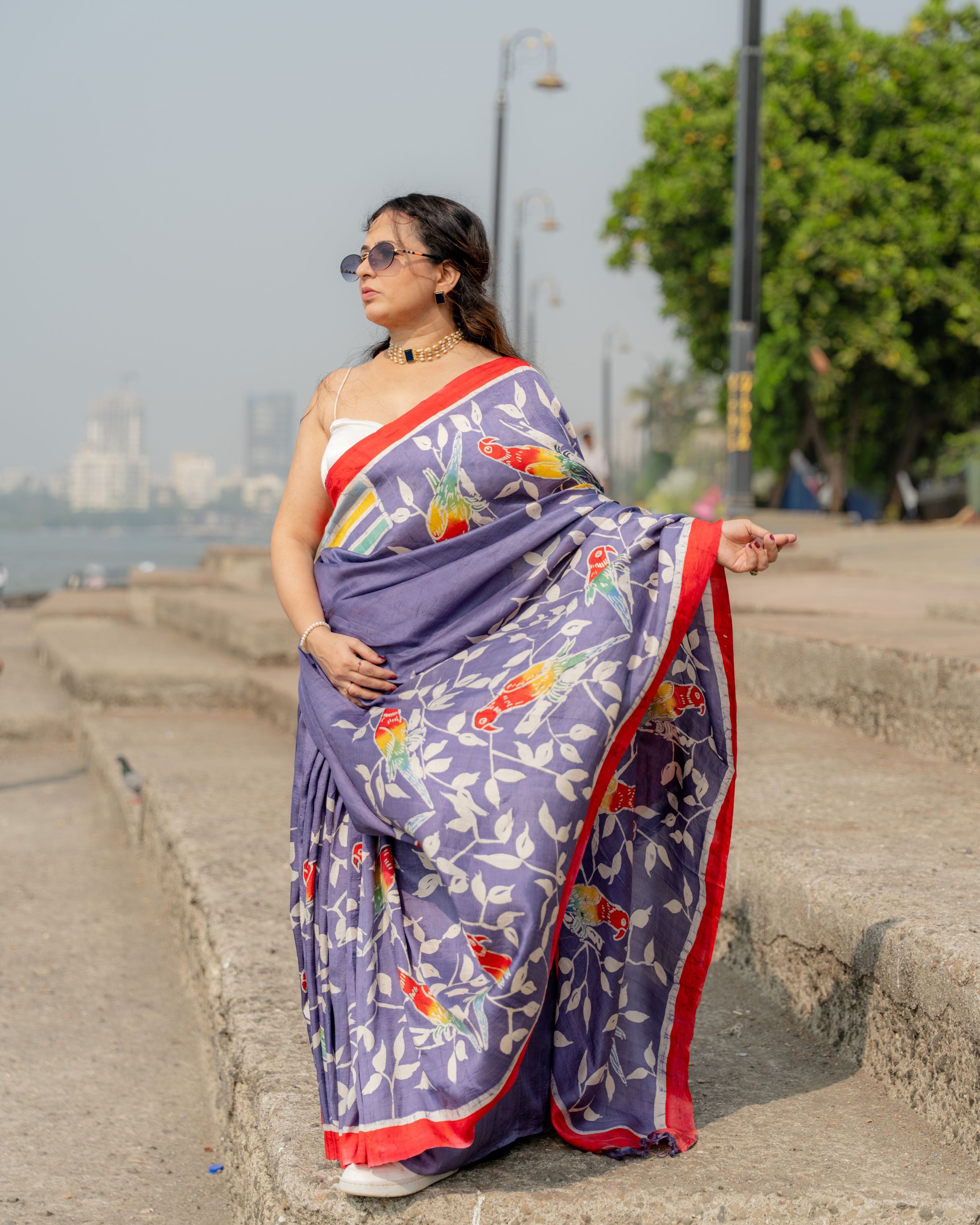Lavender Parrot Pure Silk Batik Saree