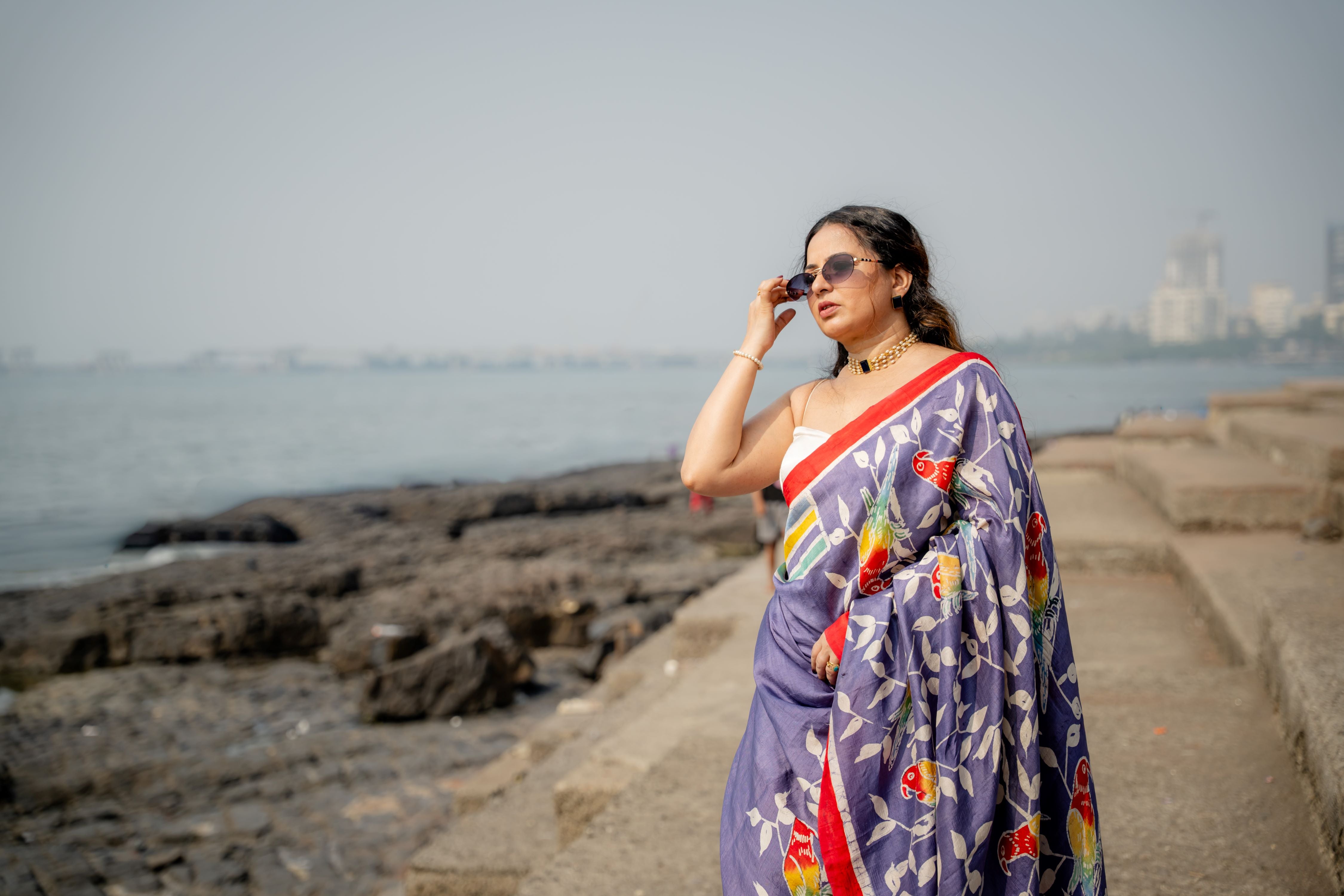 Lavender Parrot Pure Silk Batik Saree