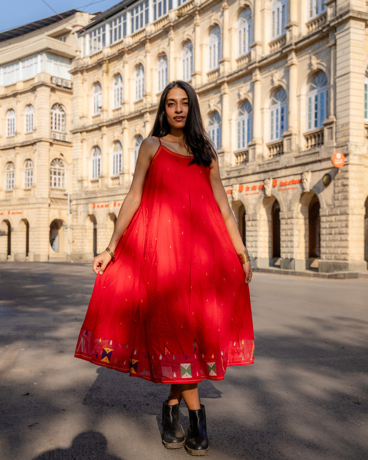 Crimson Needlework Jamdani Cotton Dress