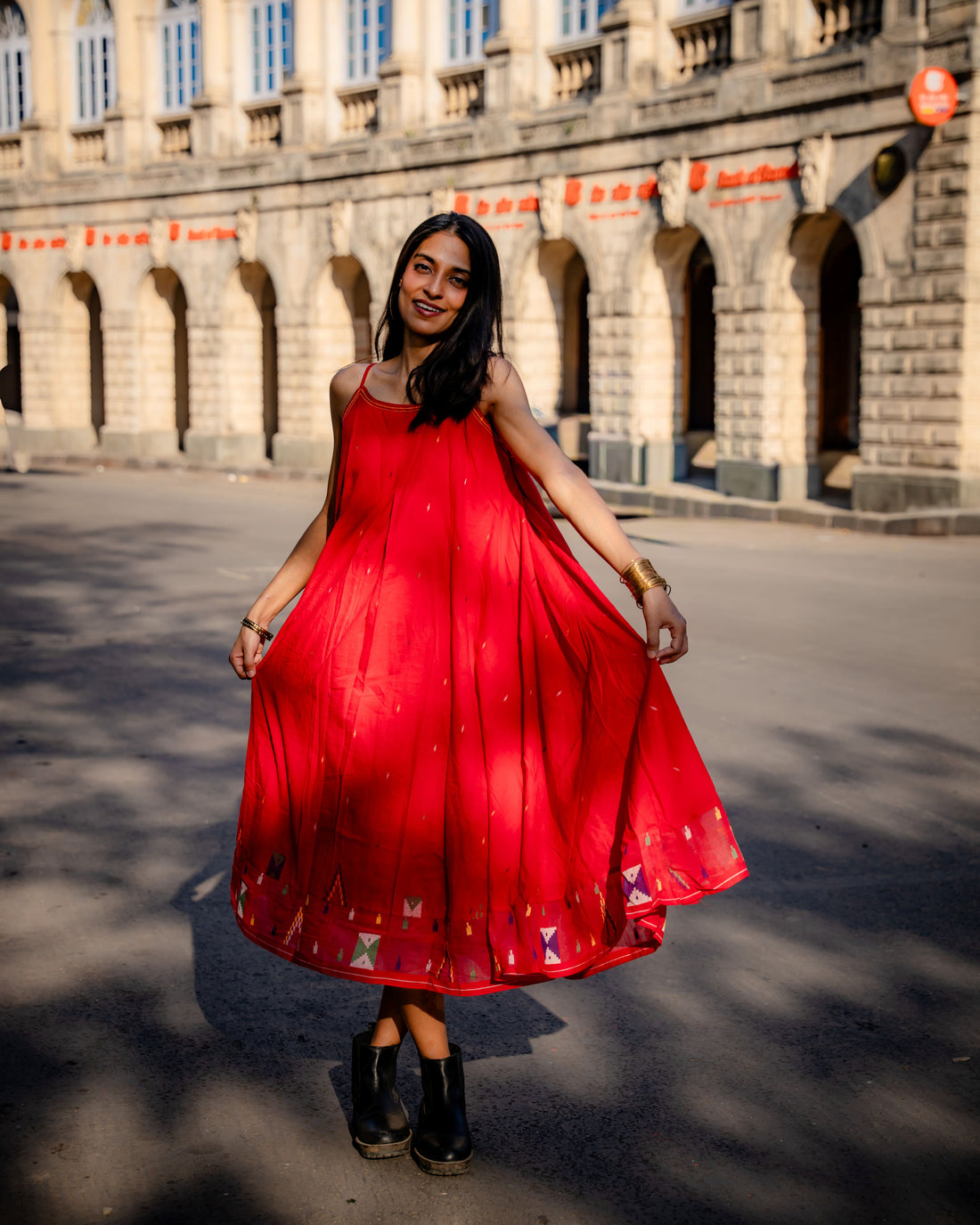 Crimson Needlework Jamdani Cotton Dress