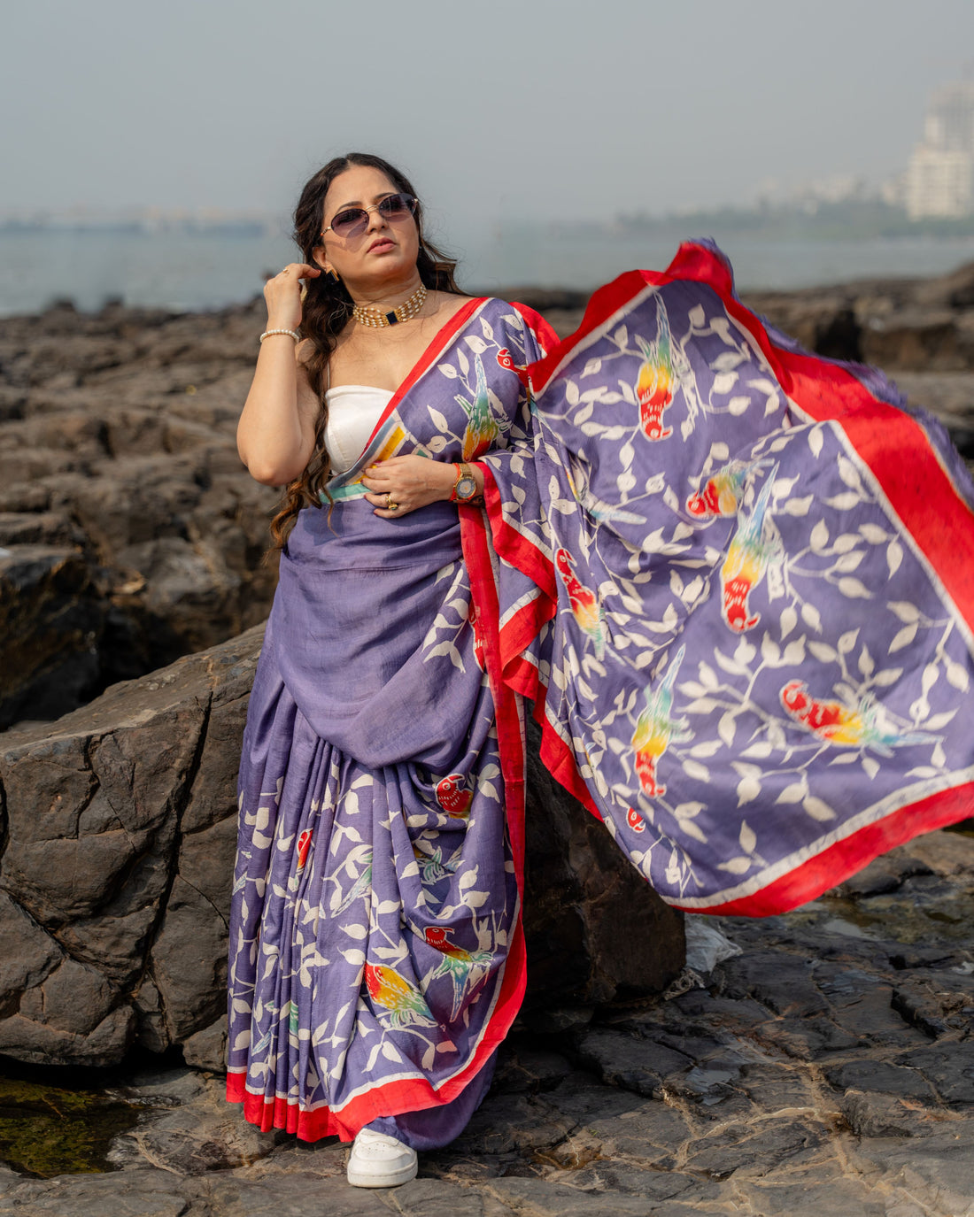 Lavender Parrot Pure Silk Batik Saree