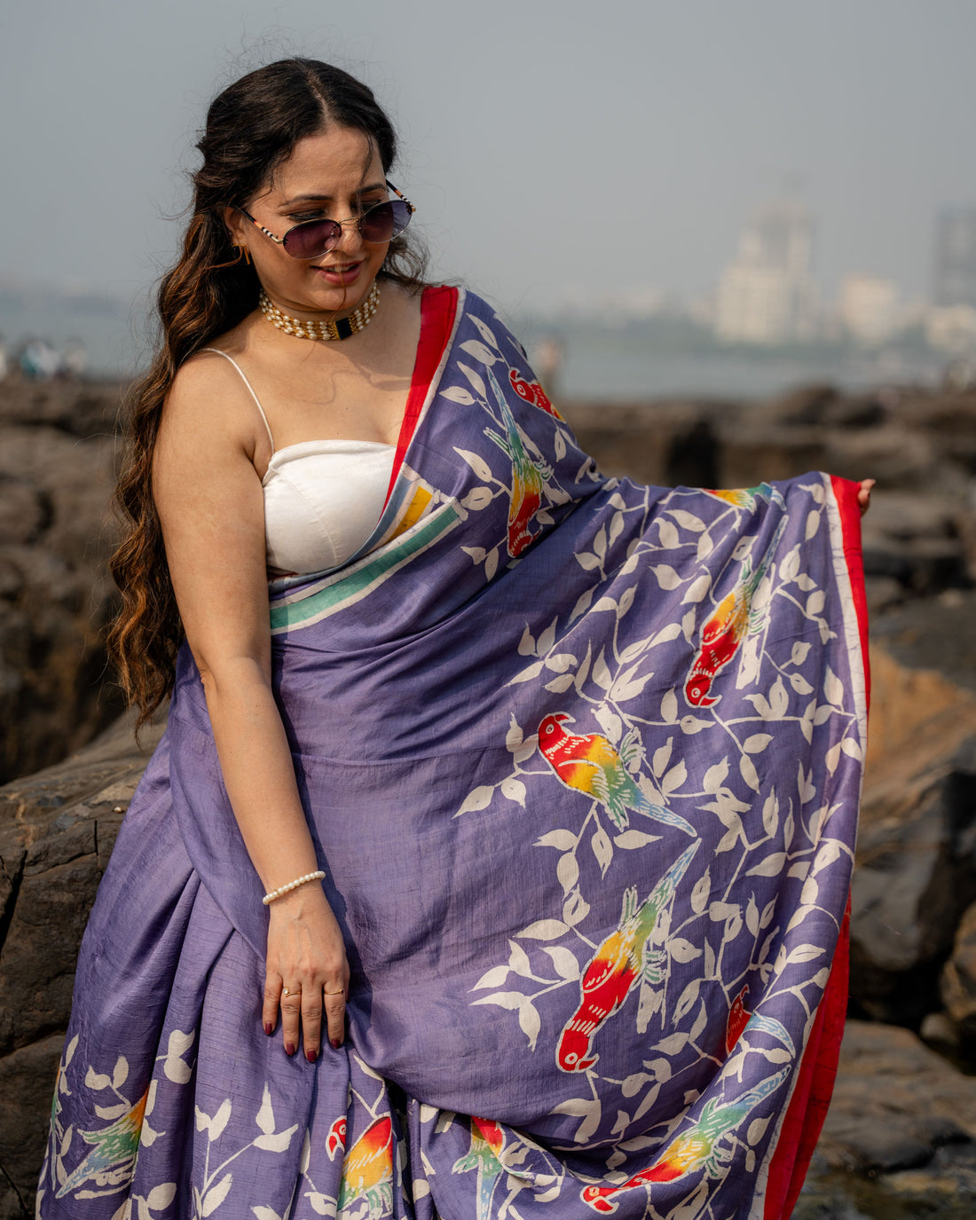 Lavender Parrot Pure Silk Batik Saree