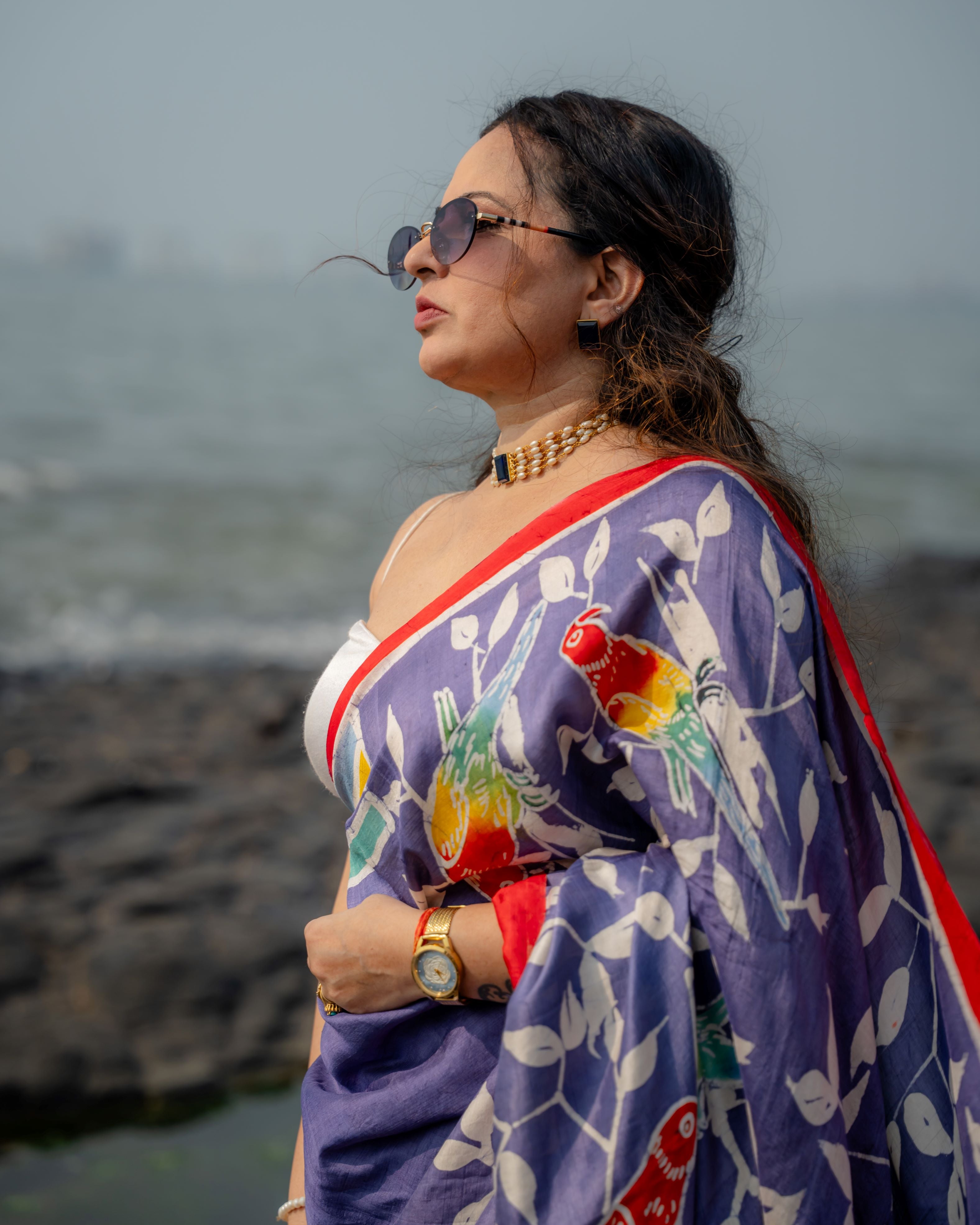 Lavender Parrot Pure Silk Batik Saree
