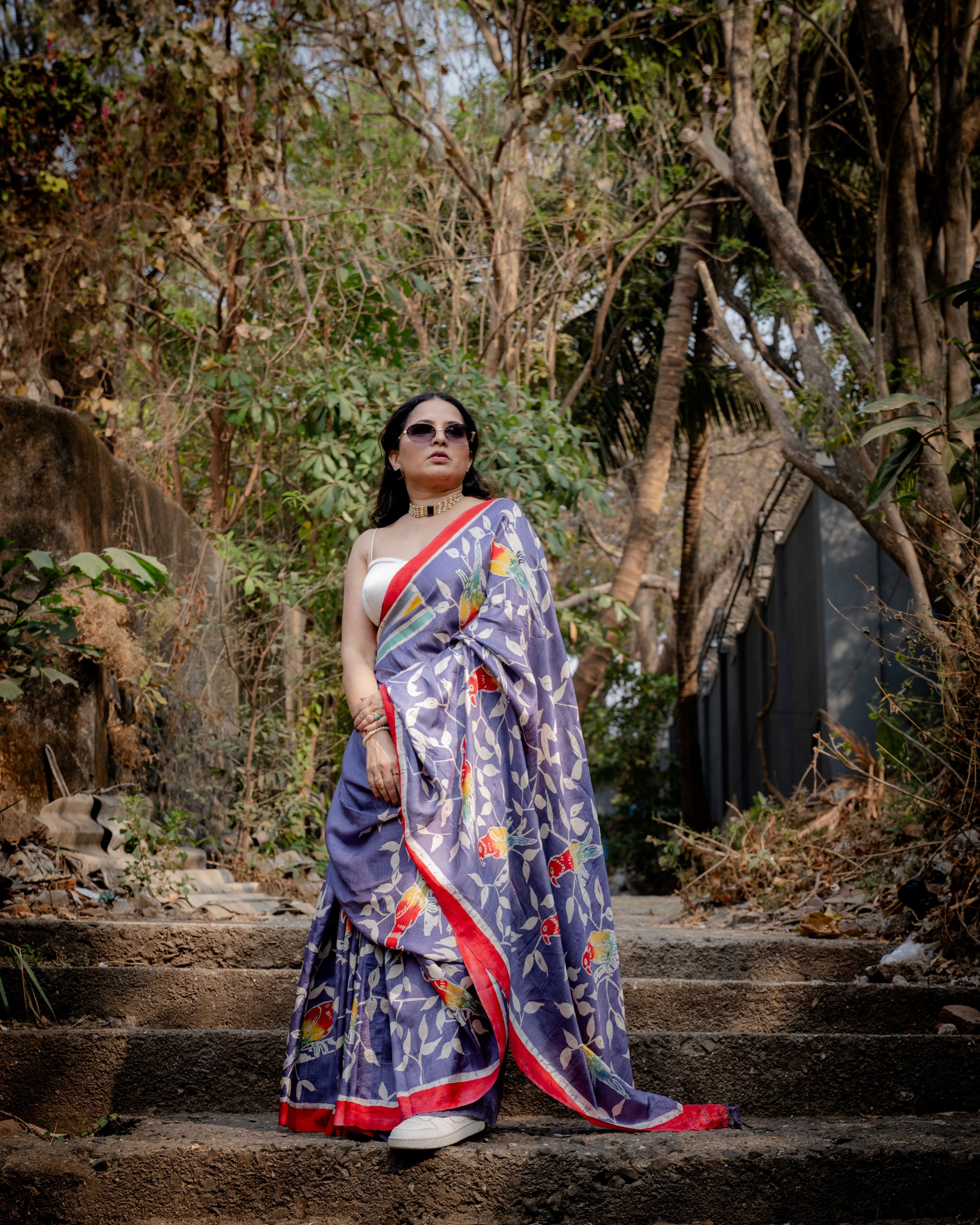 Lavender Parrot Pure Silk Batik Saree