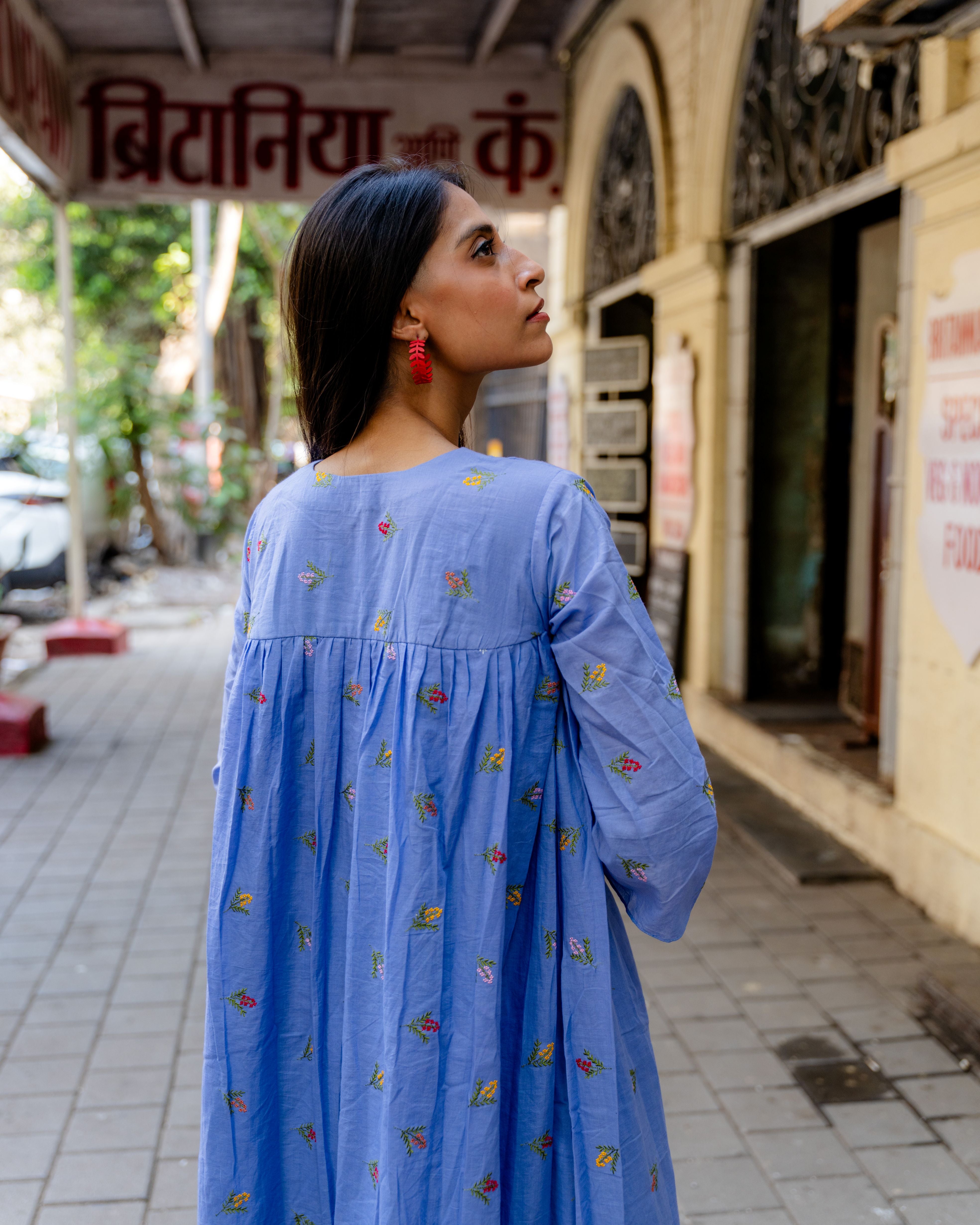 Azure Bloom Embroidered Cotton Dress