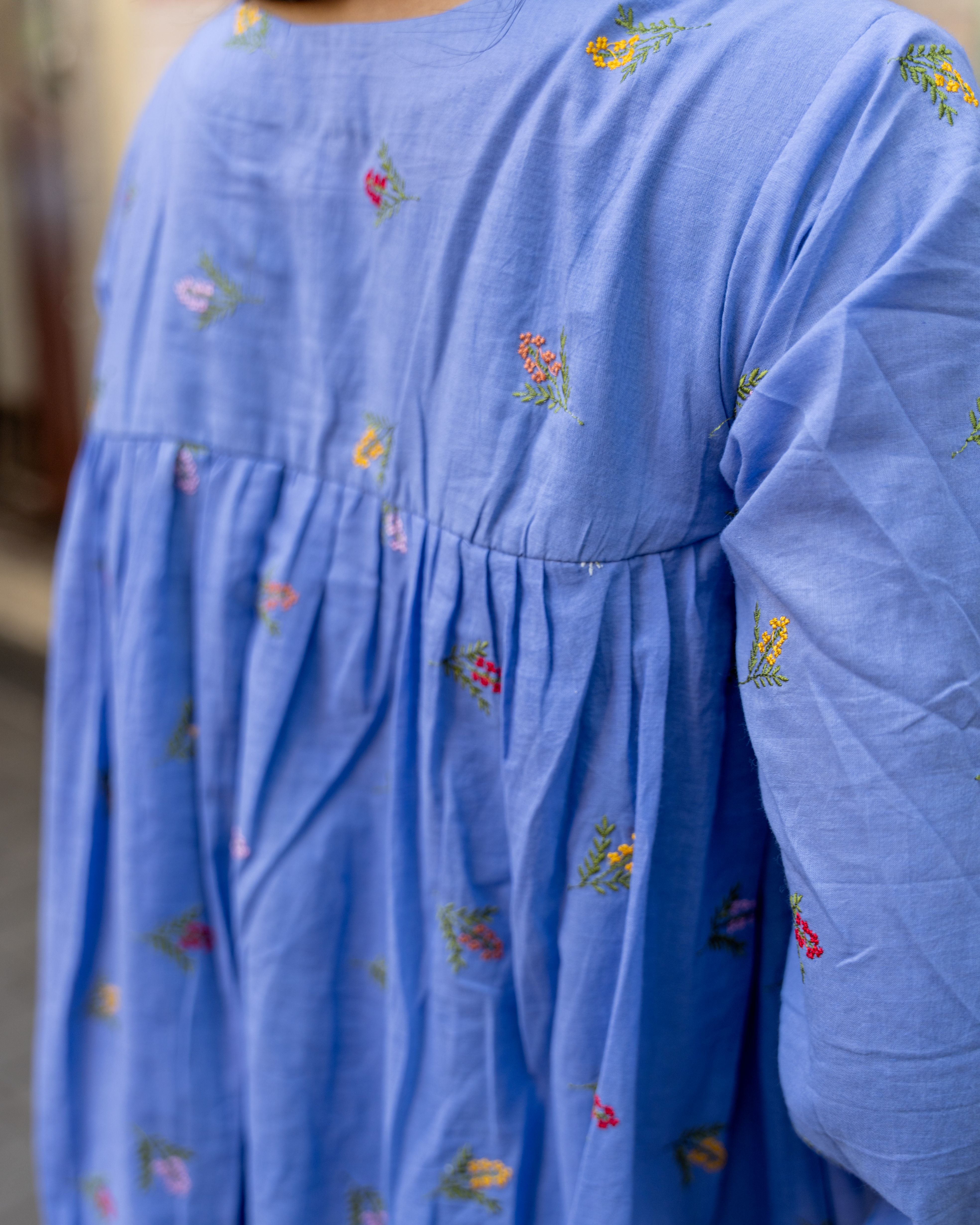 Azure Bloom Embroidered Cotton Dress