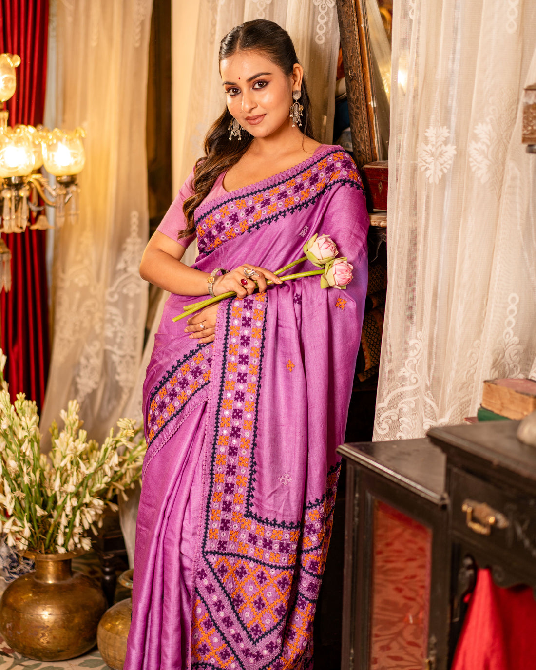 Pure Tussar Handwork Gujarati Stitched Saree