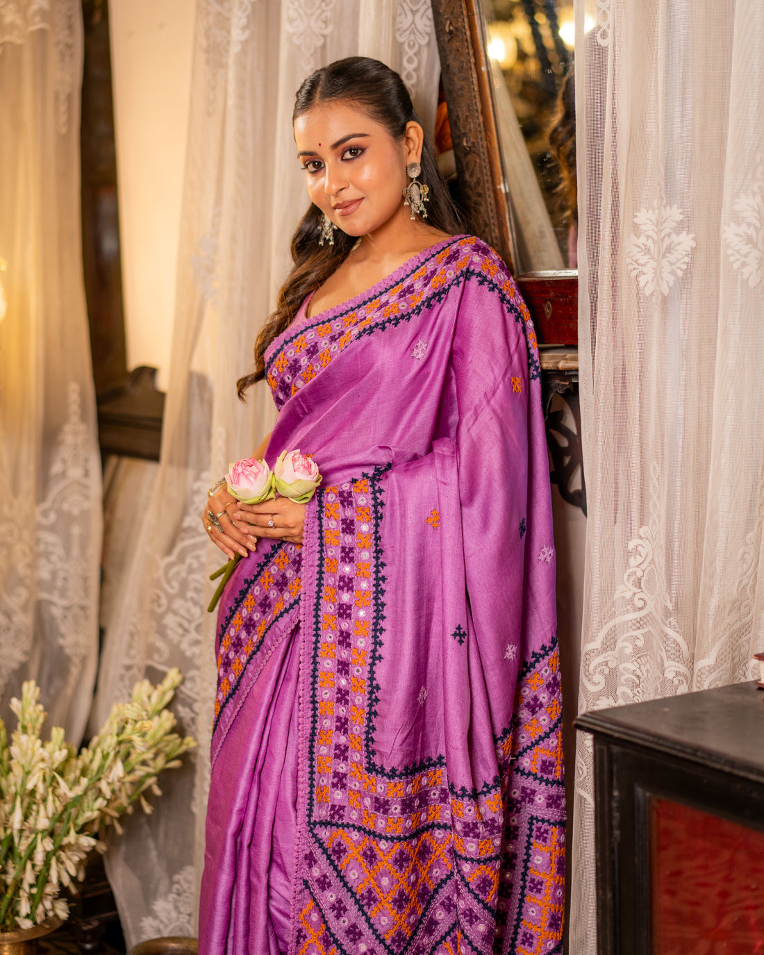 Pure Tussar Handwork Gujarati Stitched Saree