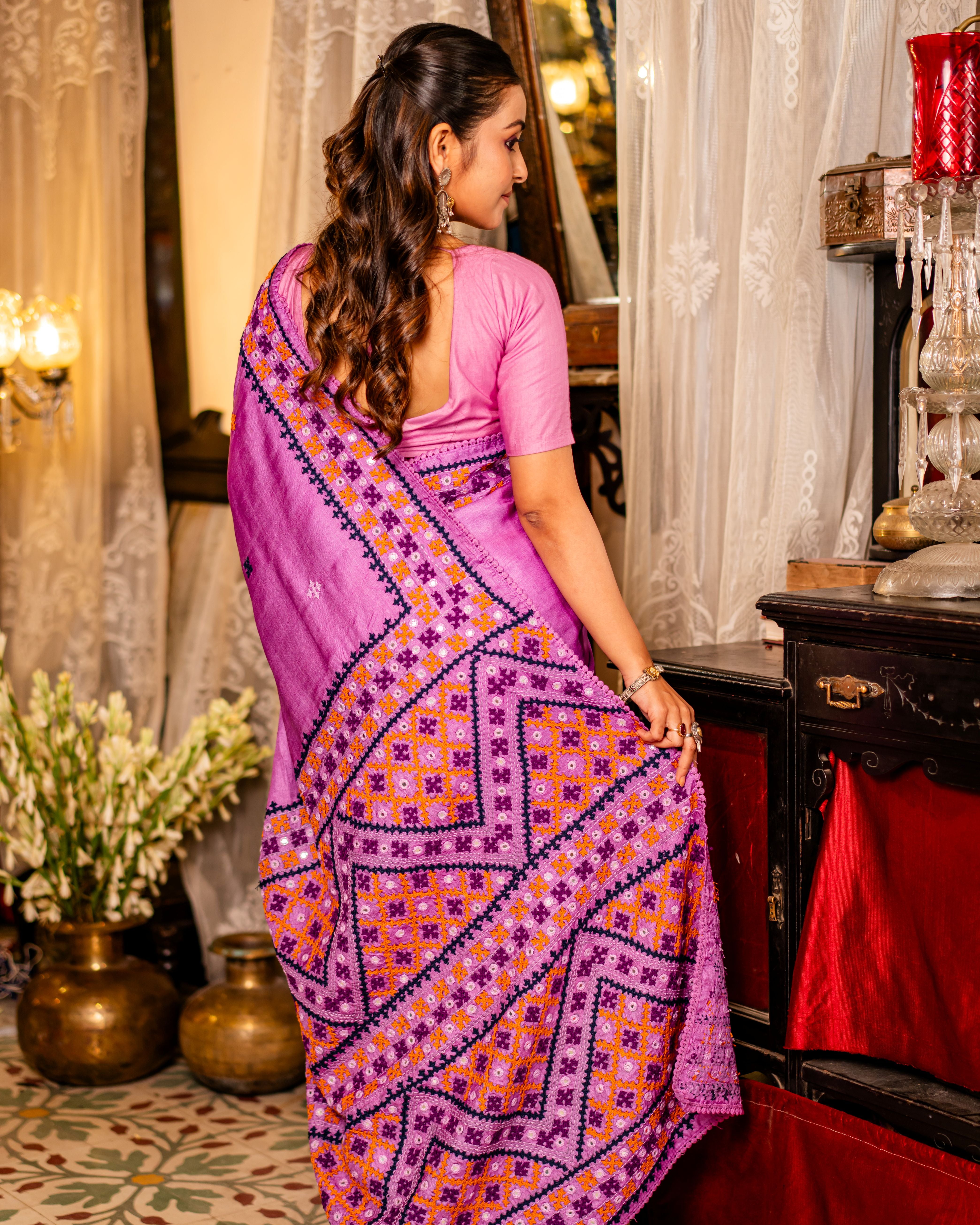Pure Tussar Handwork Gujarati Stitched Saree