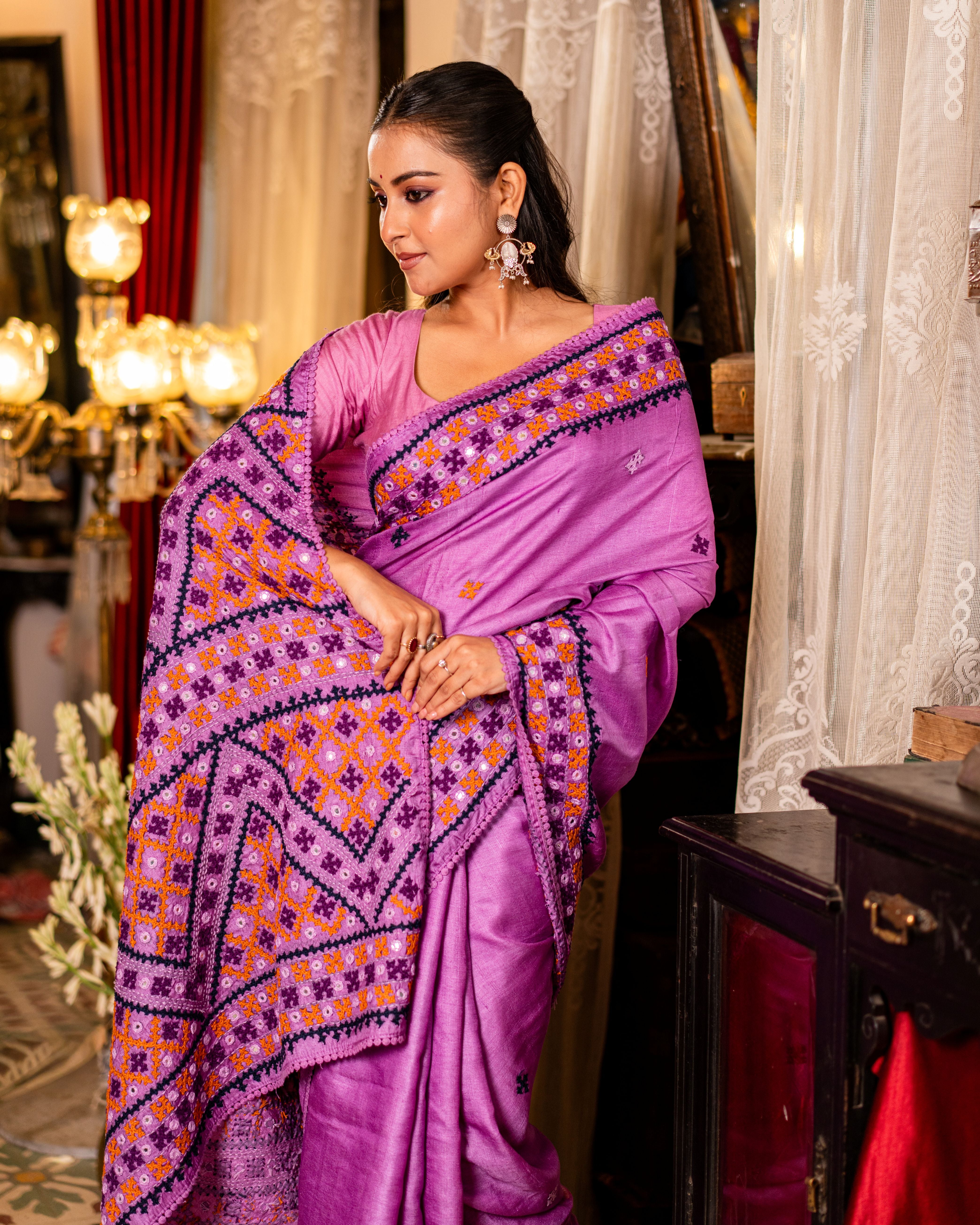 Pure Tussar Handwork Gujarati Stitched Saree