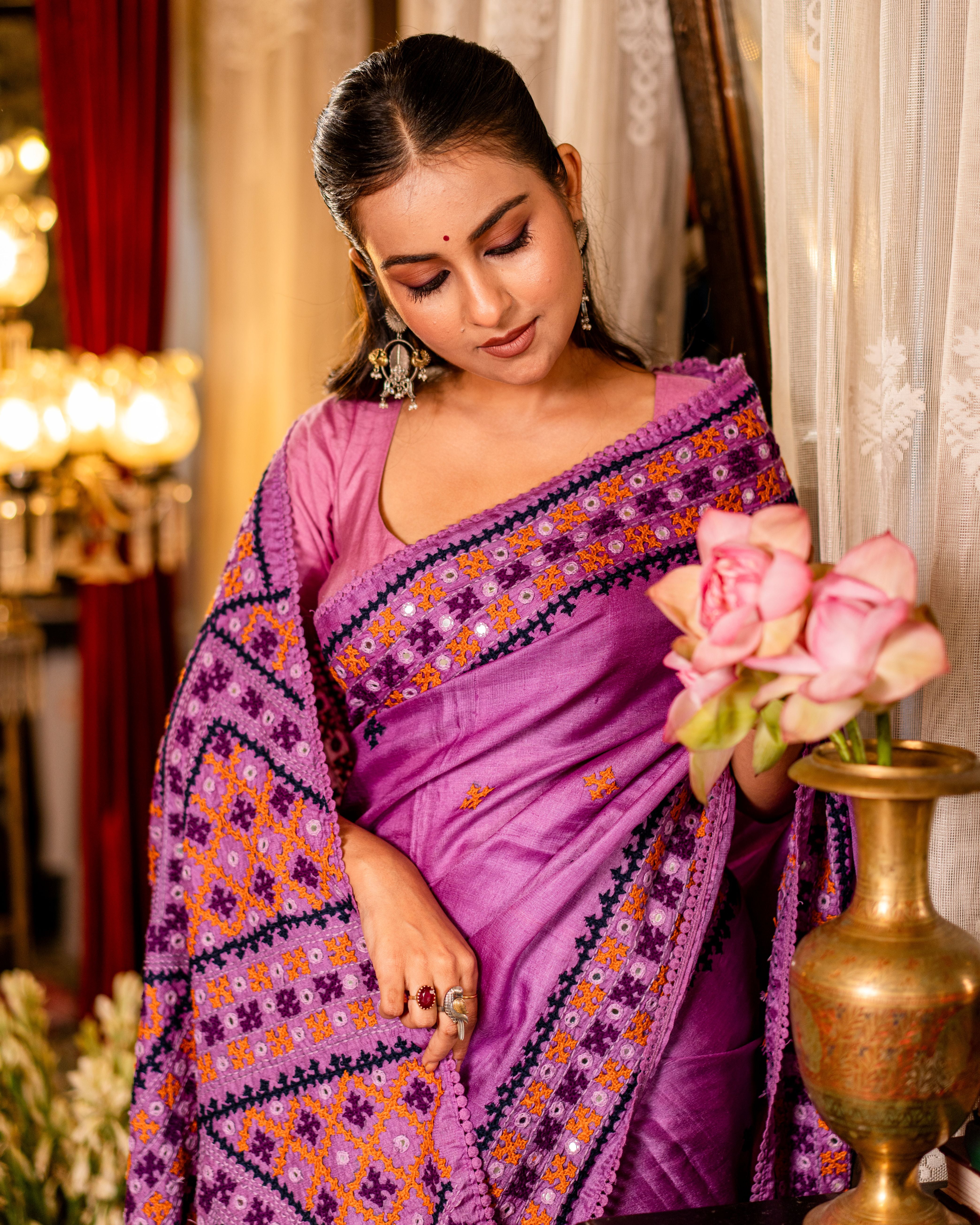 Pure Tussar Handwork Gujarati Stitched Saree