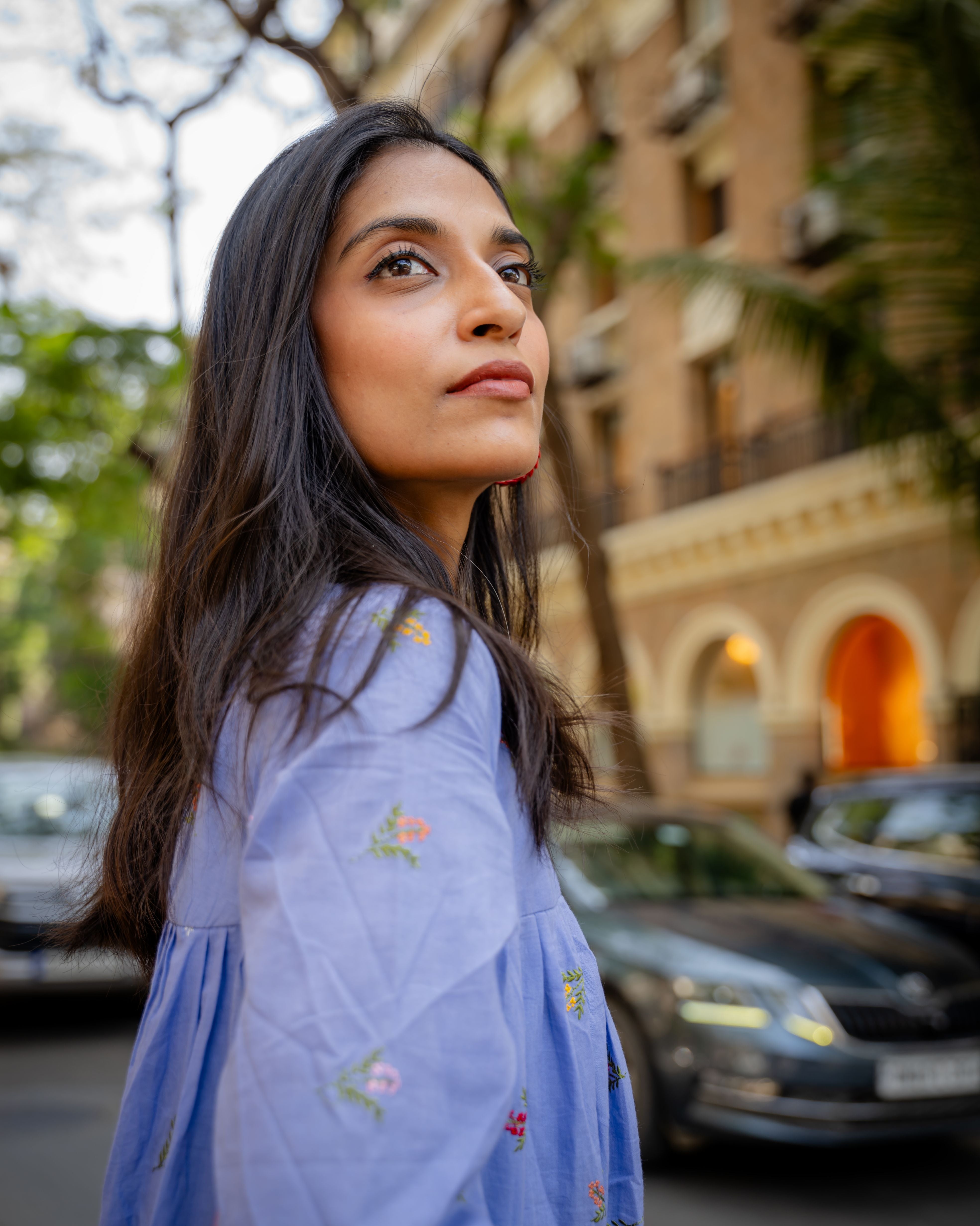 Azure Bloom Embroidered Cotton Dress