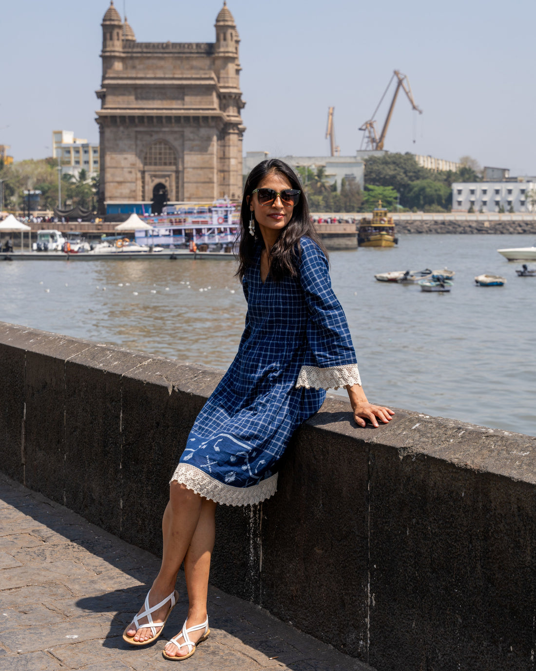 Indigo Lace Jamdani Cotton Dress
