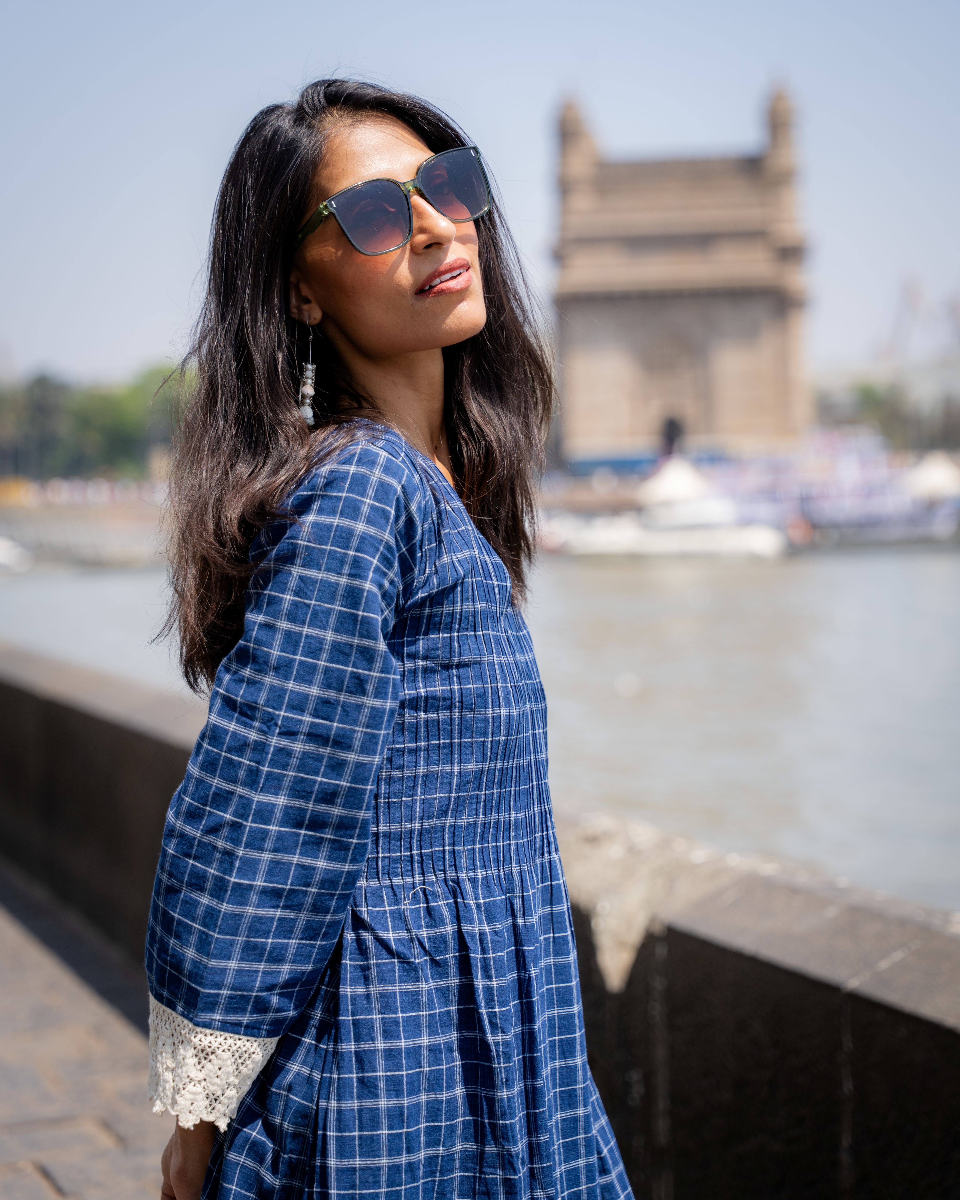 Indigo Lace Jamdani Cotton Dress
