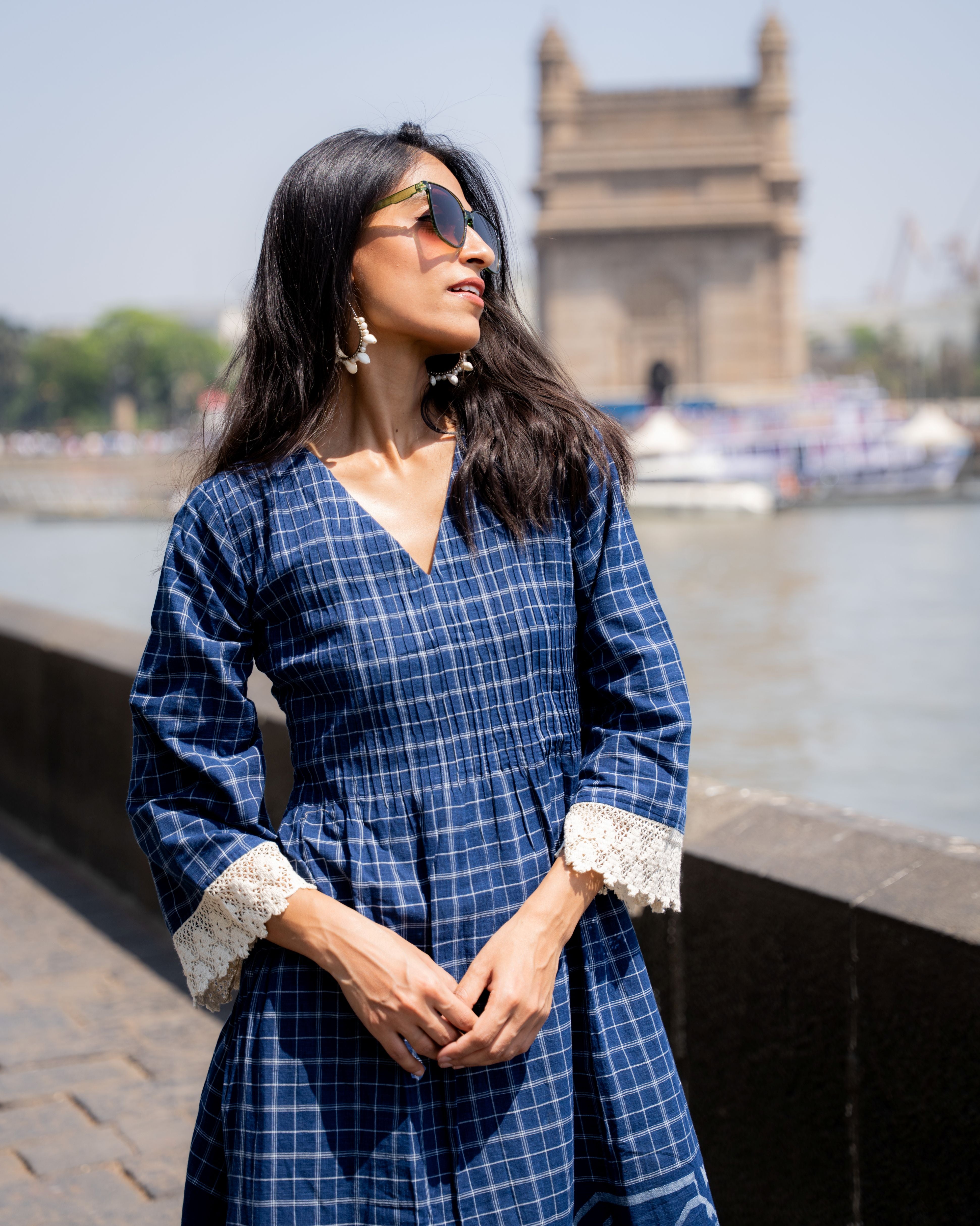Indigo Lace Jamdani Cotton Dress