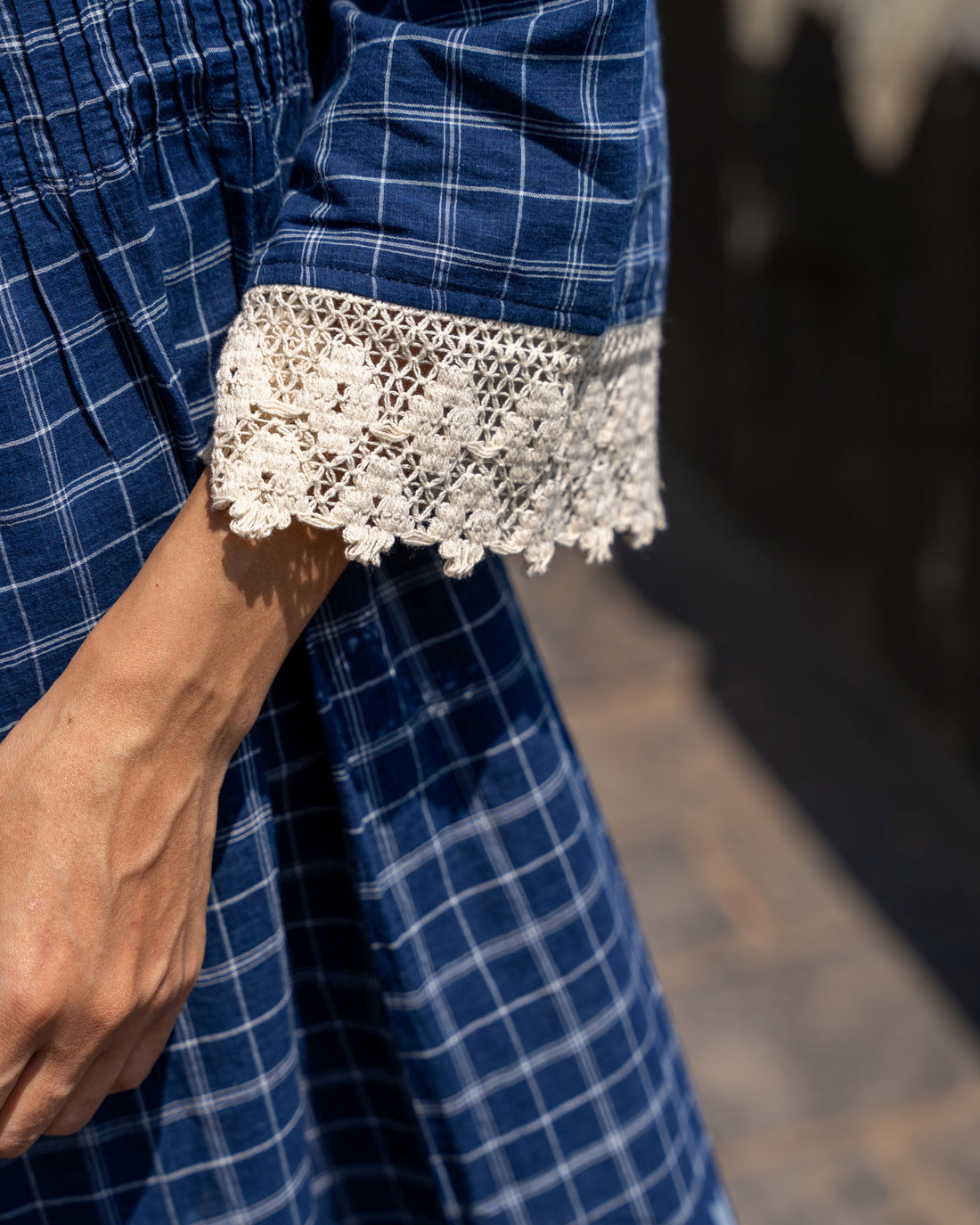 Indigo Lace Jamdani Cotton Dress