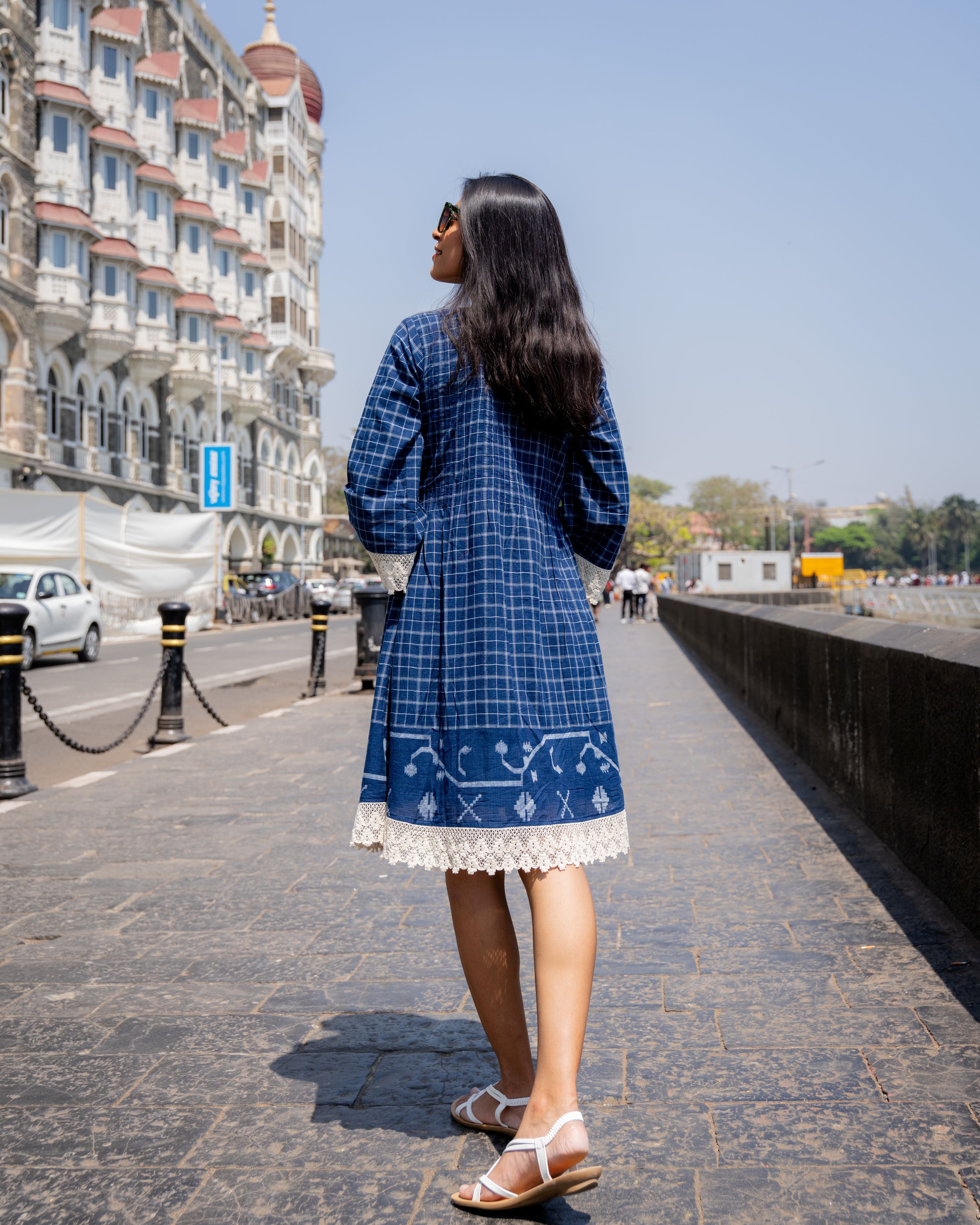 Indigo Lace Jamdani Cotton Dress