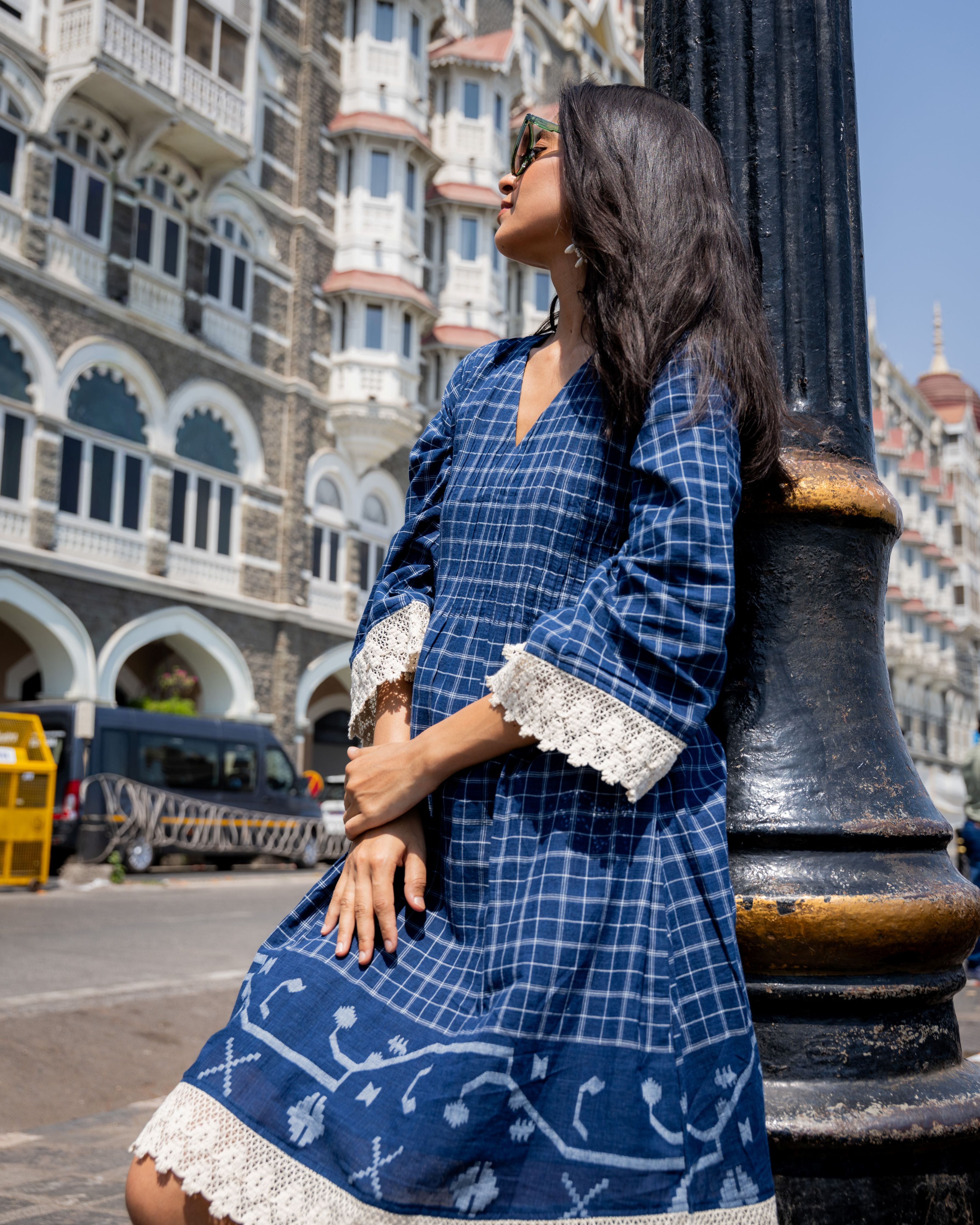 Indigo Lace Jamdani Cotton Dress