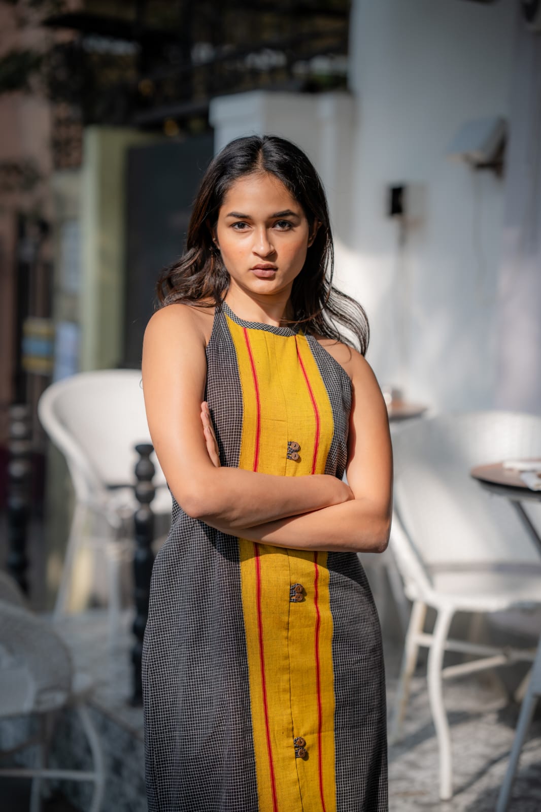 Midnight Mustard Patteda Anchu Cotton Dress