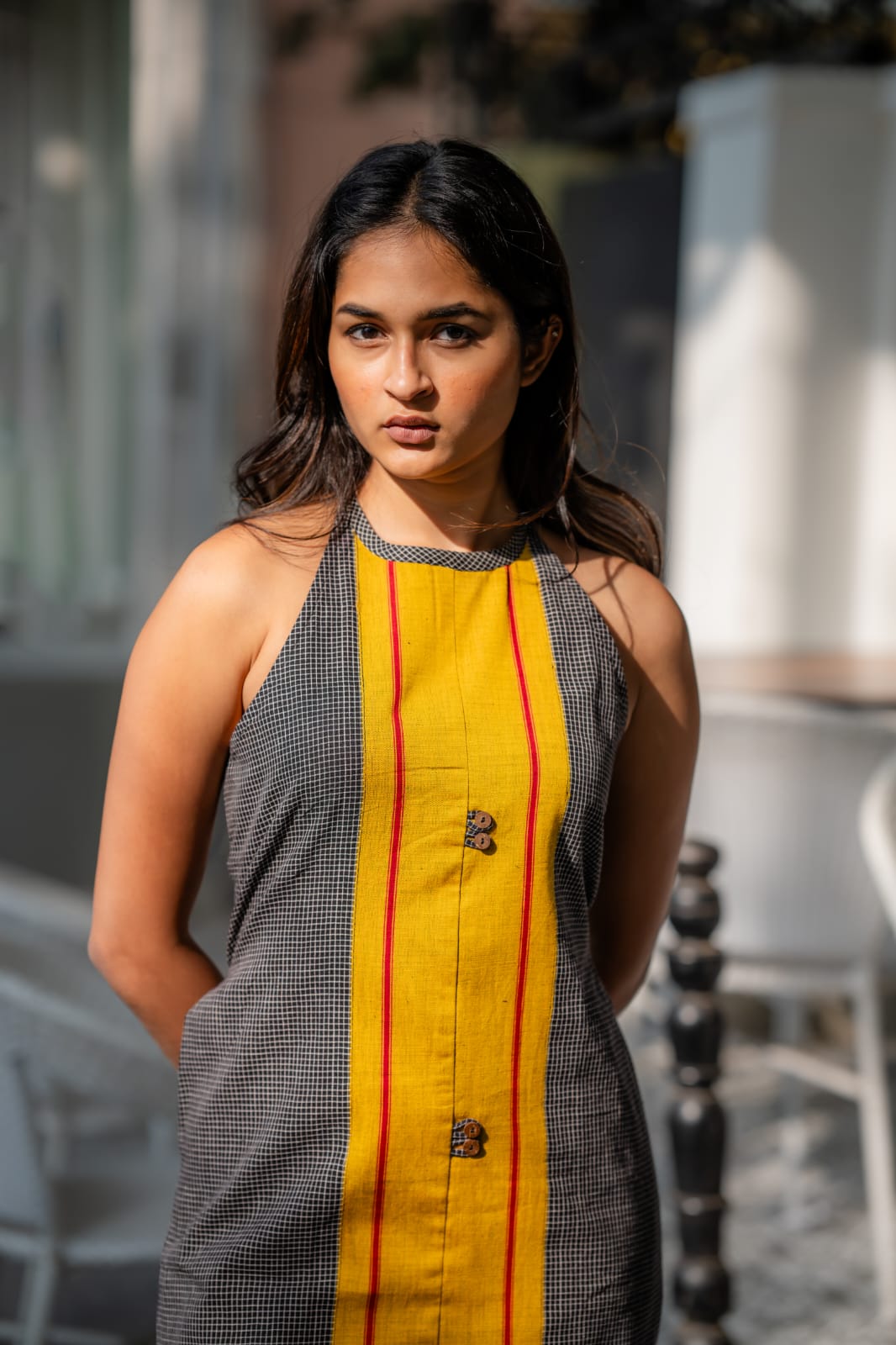 Midnight Mustard Patteda Anchu Cotton Dress