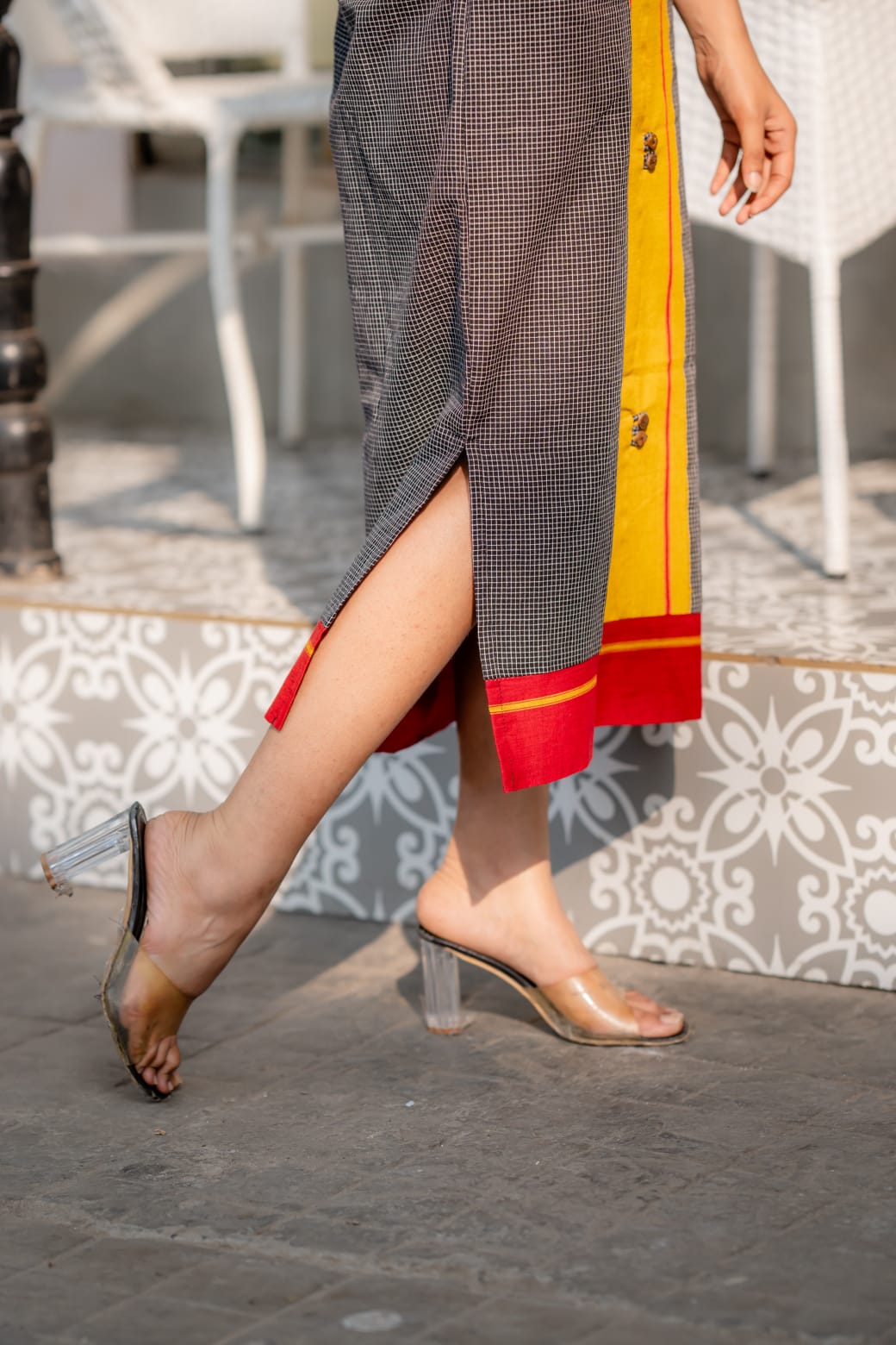Midnight Mustard Patteda Anchu Cotton Dress