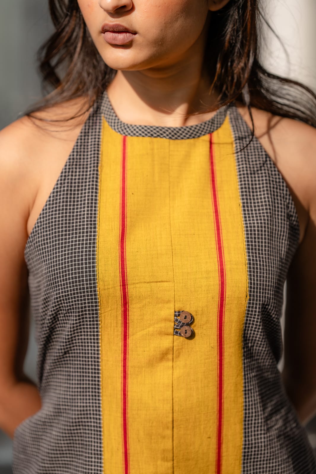 Midnight Mustard Patteda Anchu Cotton Dress