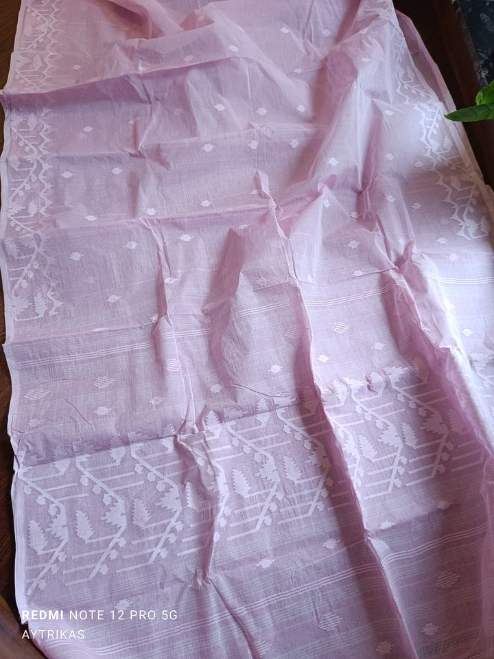 Handwoven Pure Cotton Needlework Jamdani Saree – Lavender