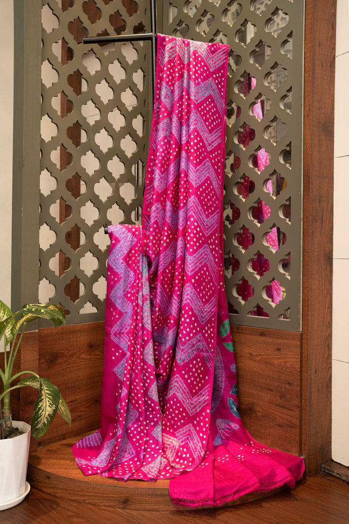 Pink Pure Katan Silk Shibori Bandhej Saree