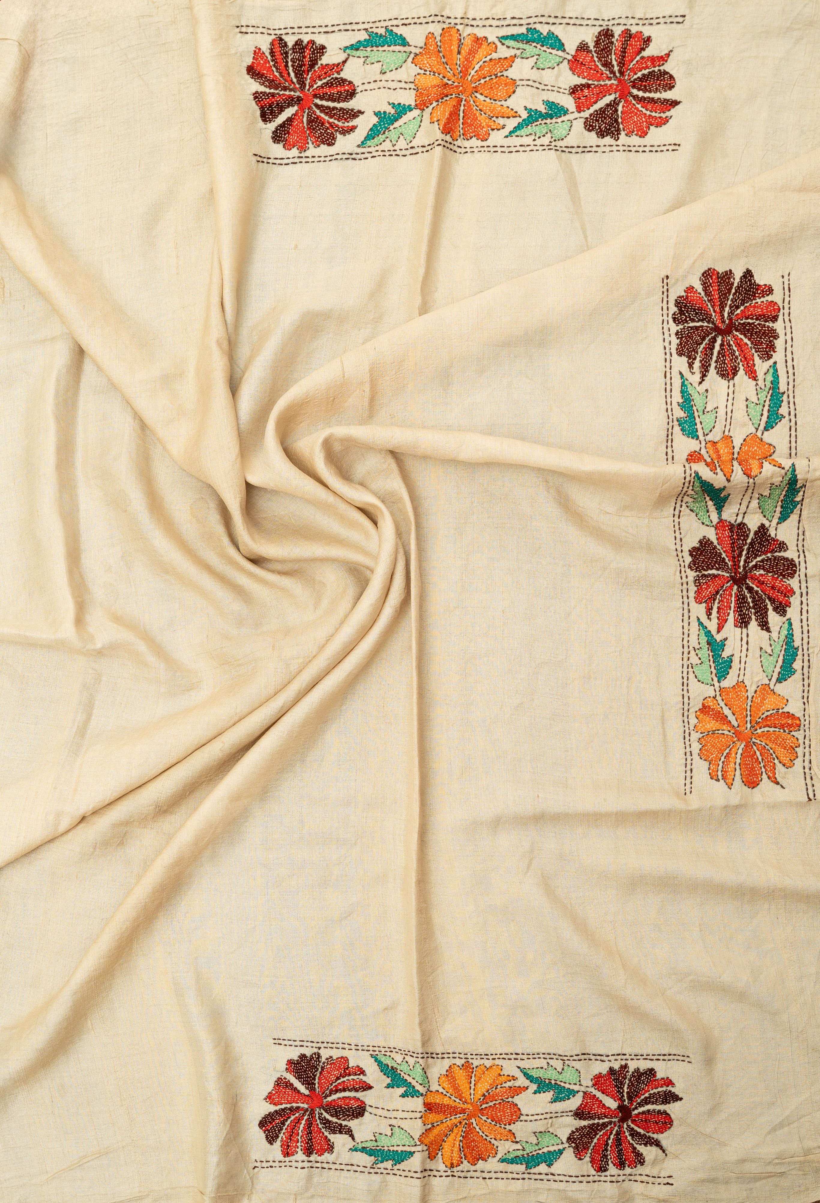 Turquoise Bandhej Kantha Tussar Saree