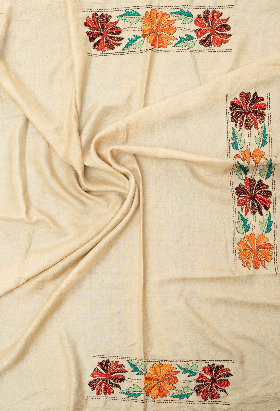 Turquoise Bandhej Kantha Tussar Saree