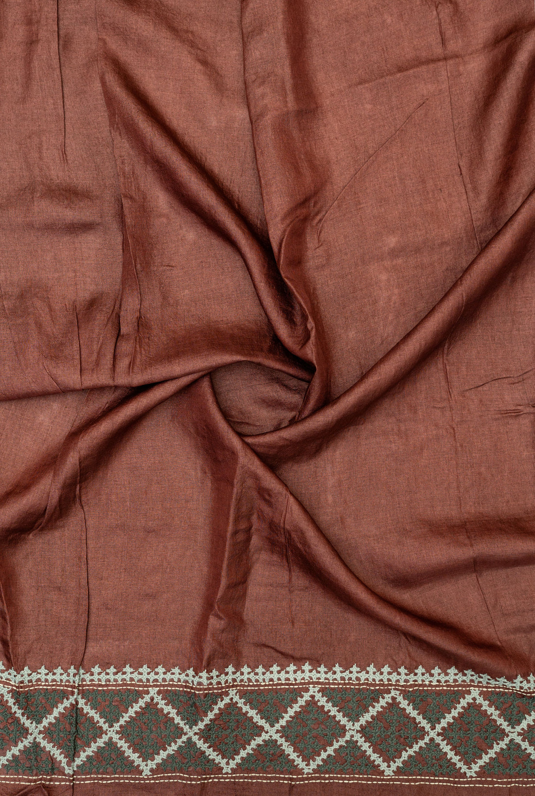 Mocha Marble Kutch Handwork Tussar Saree