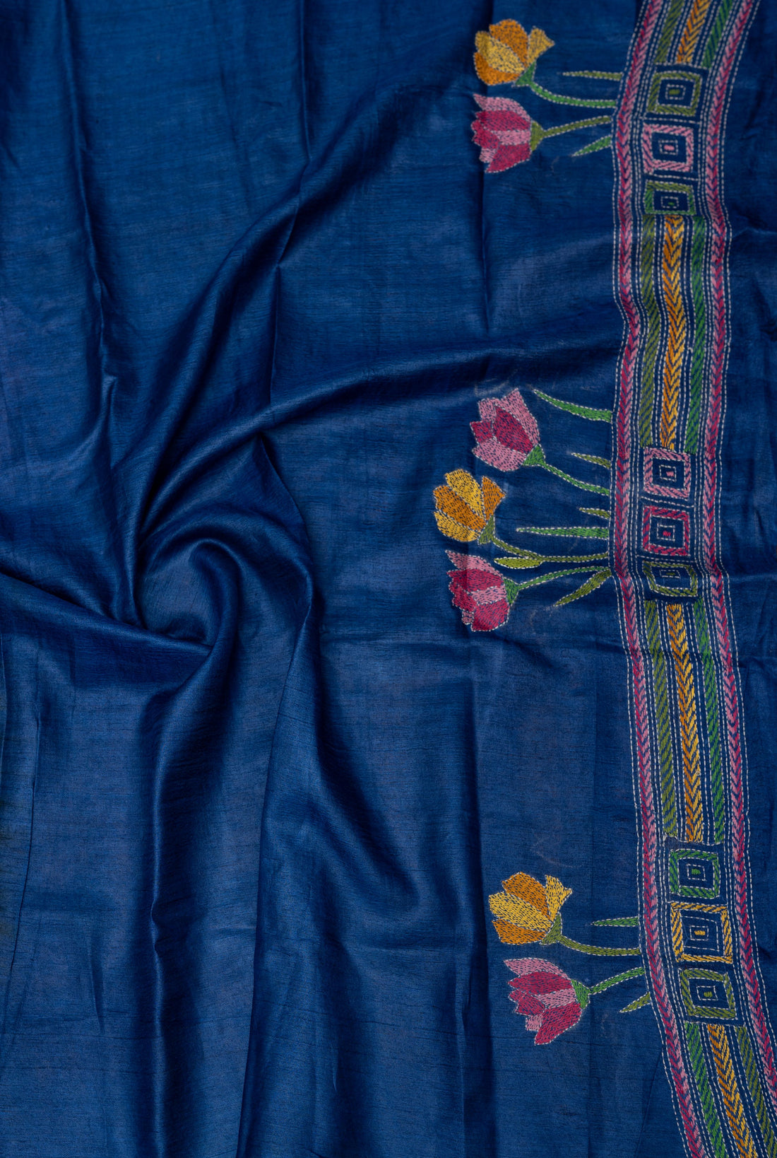 Emerald Bloom Kantha Gacchi Tussar Saree