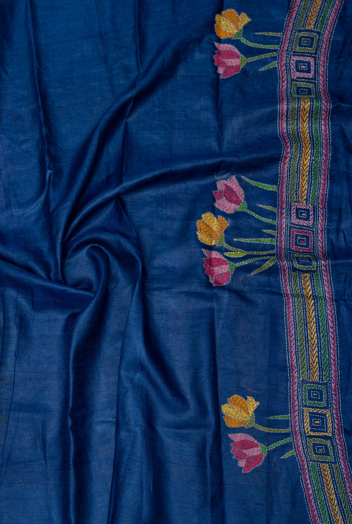 Emerald Bloom Kantha Gacchi Tussar Saree