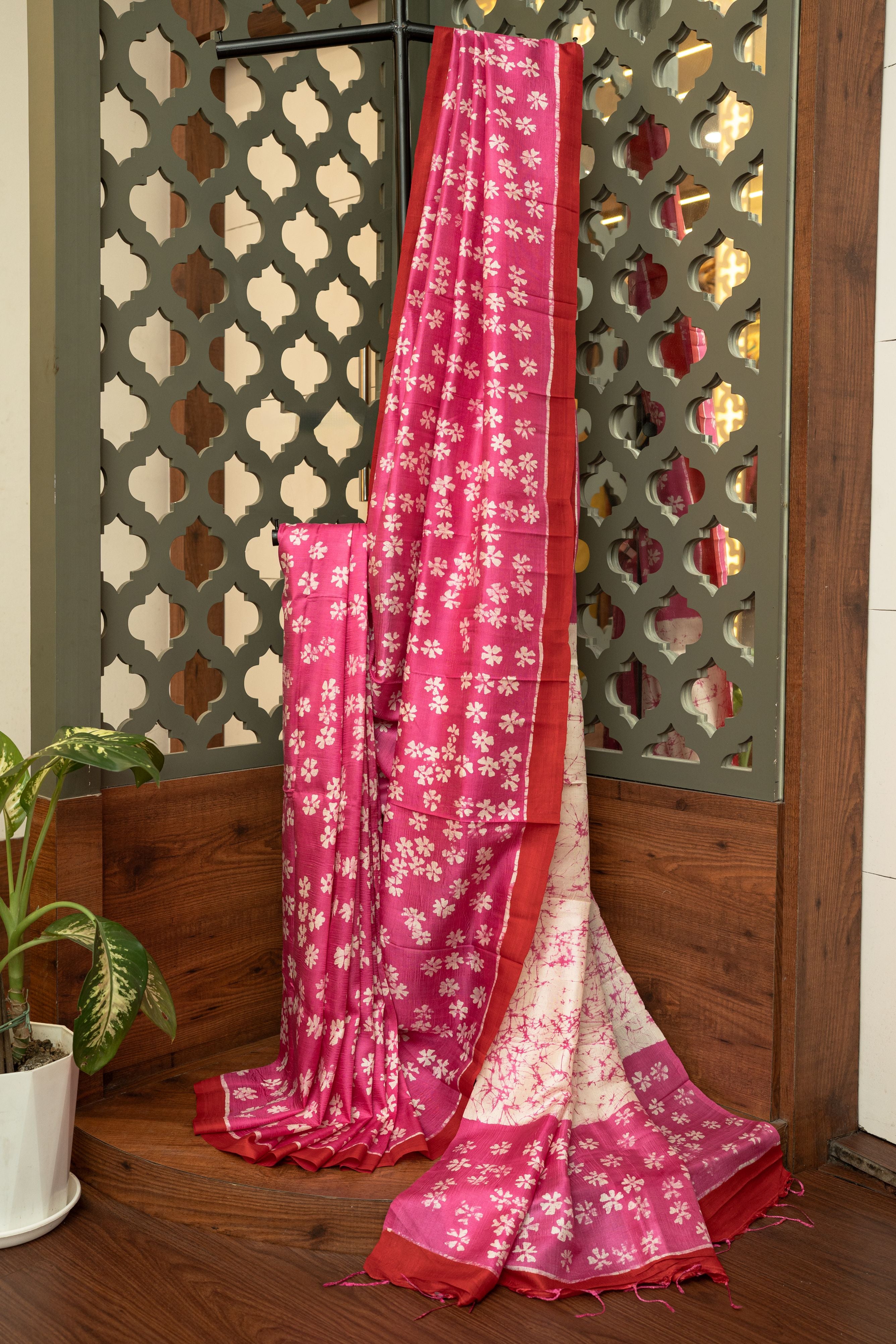 Siuli Blossom Pure Katan Silk Batik Saree