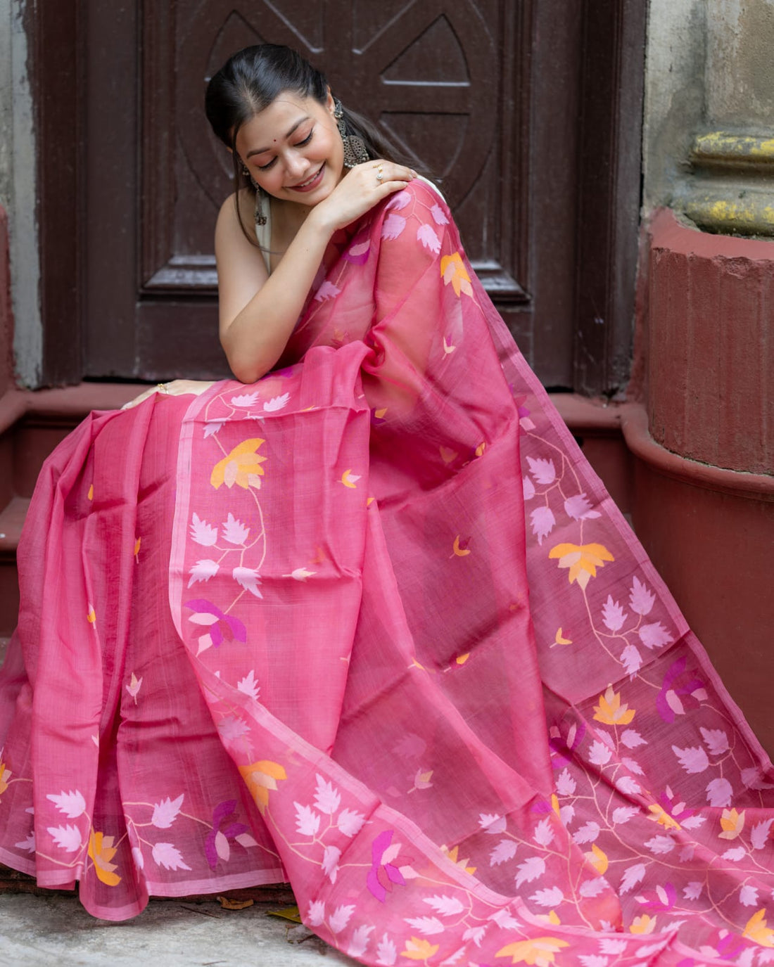 Pure Reshom Needlework Jamdani Saree