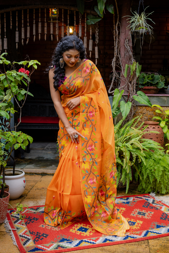Mandarin Bloom: The Vibrant Art of Sheer Silk
