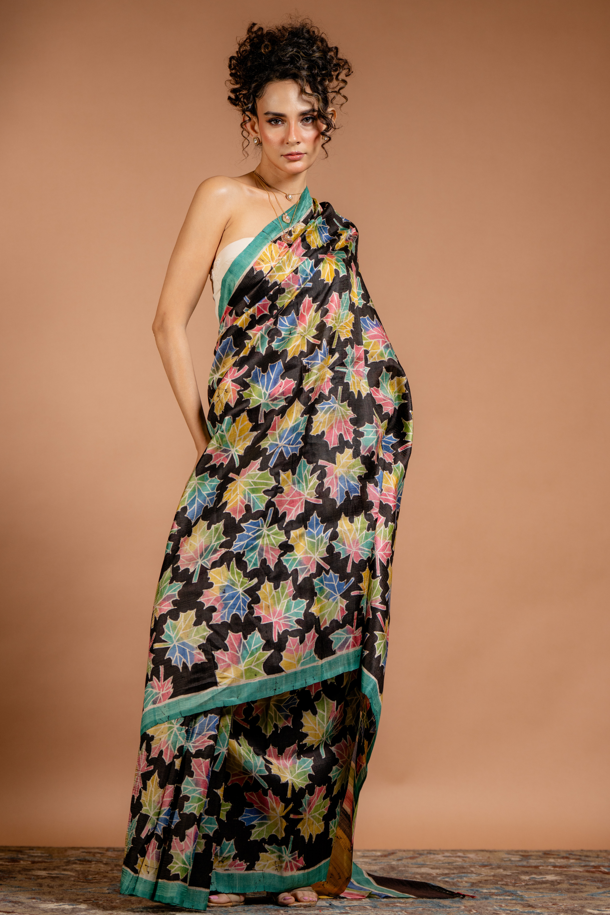 Midnight Maple Tussar Saree: The Artistry of Colour on Earthy Silk