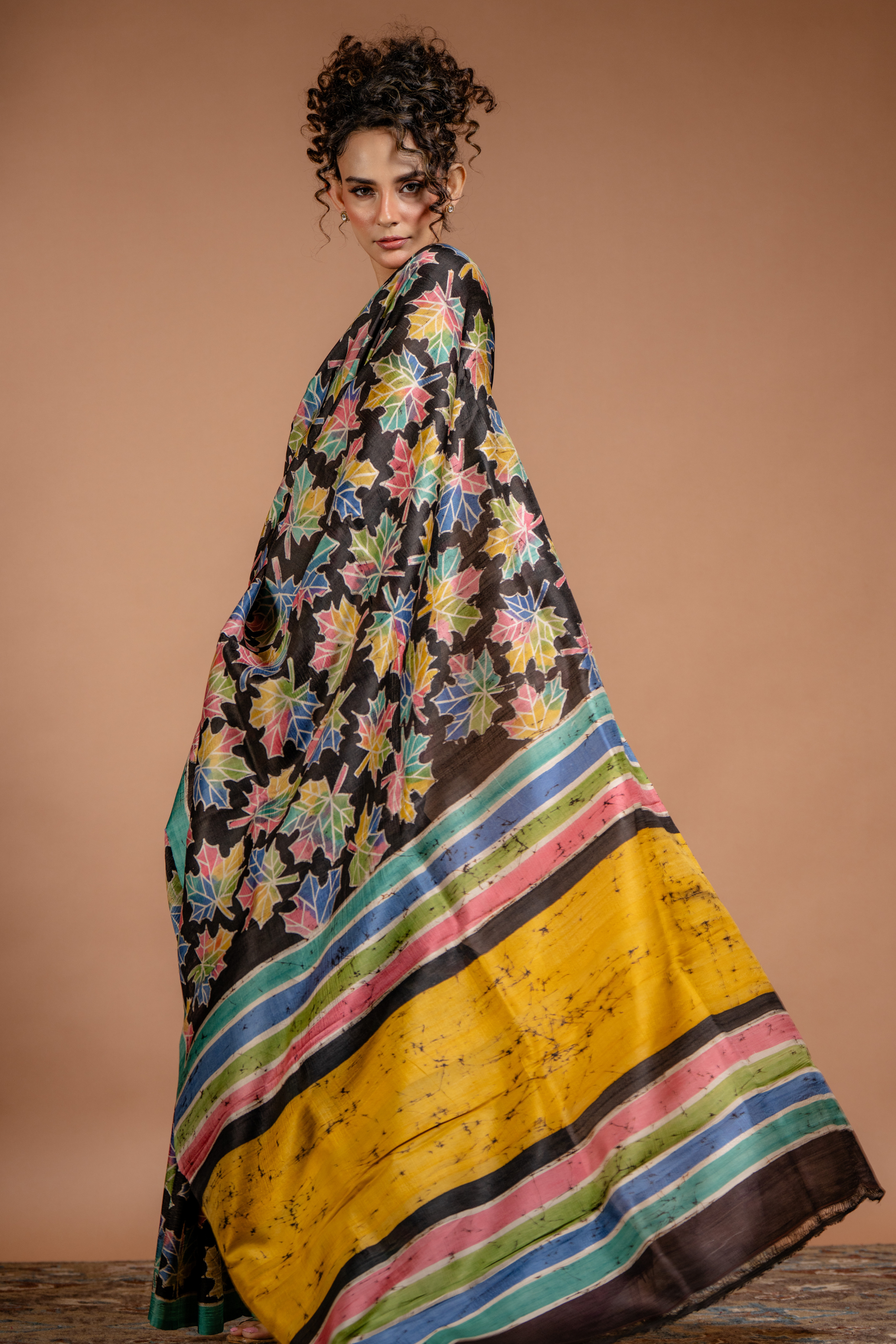 Midnight Maple Tussar Saree: The Artistry of Colour on Earthy Silk