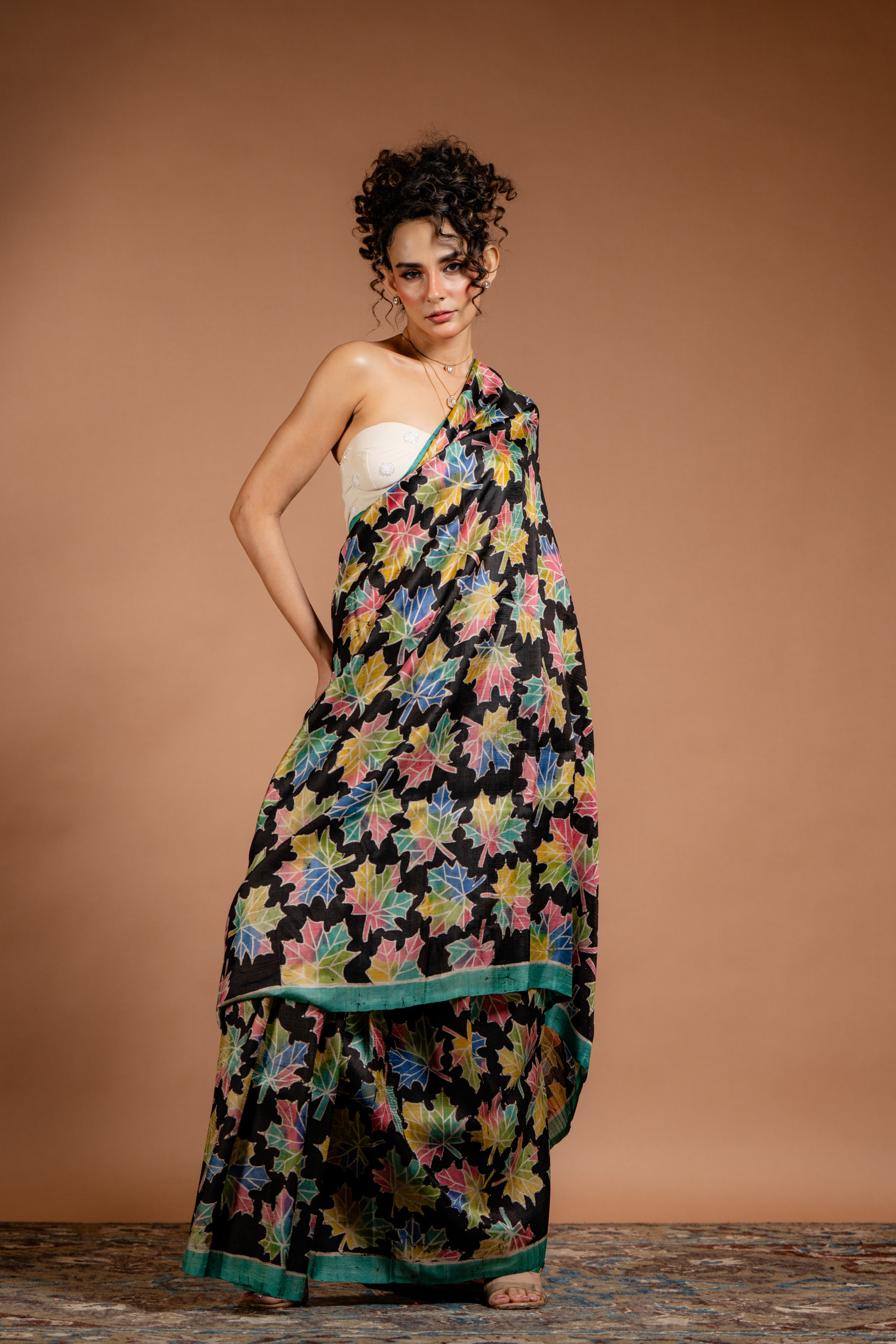 Midnight Maple Tussar Saree: The Artistry of Colour on Earthy Silk