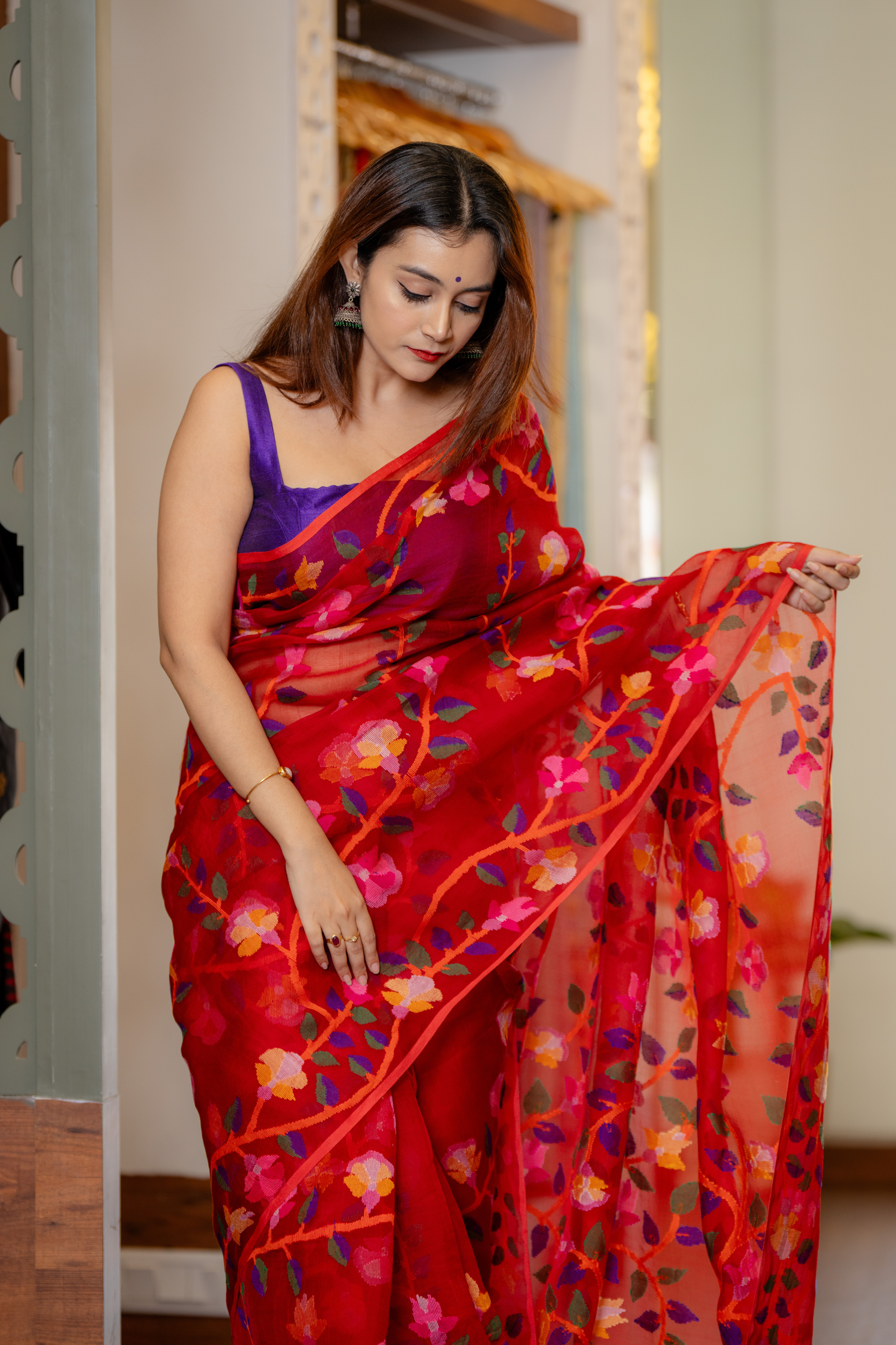Crimson Bloom: The Delicate Artistry of Hand-Embroidered Silk
