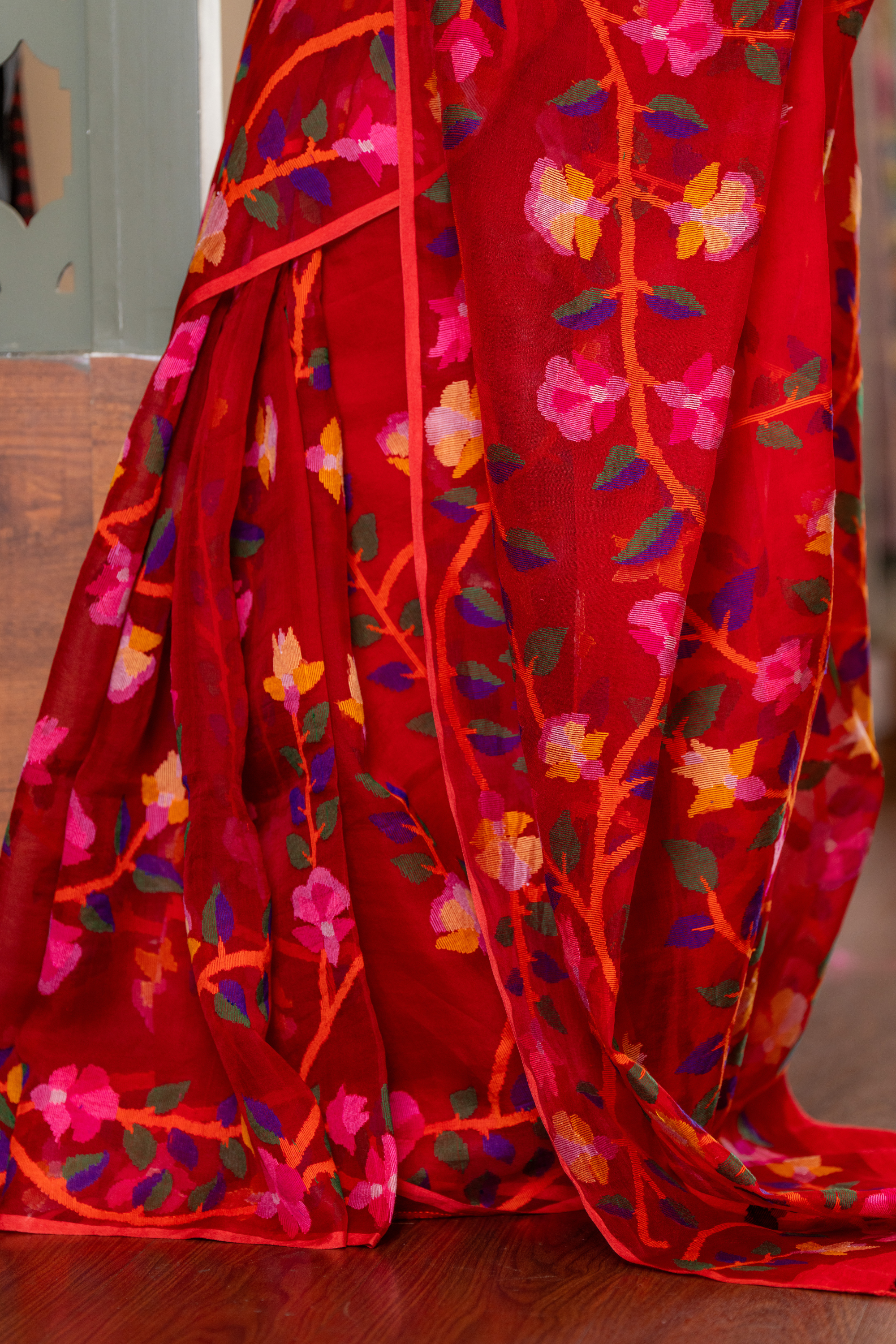 Crimson Bloom: The Delicate Artistry of Hand-Embroidered Silk