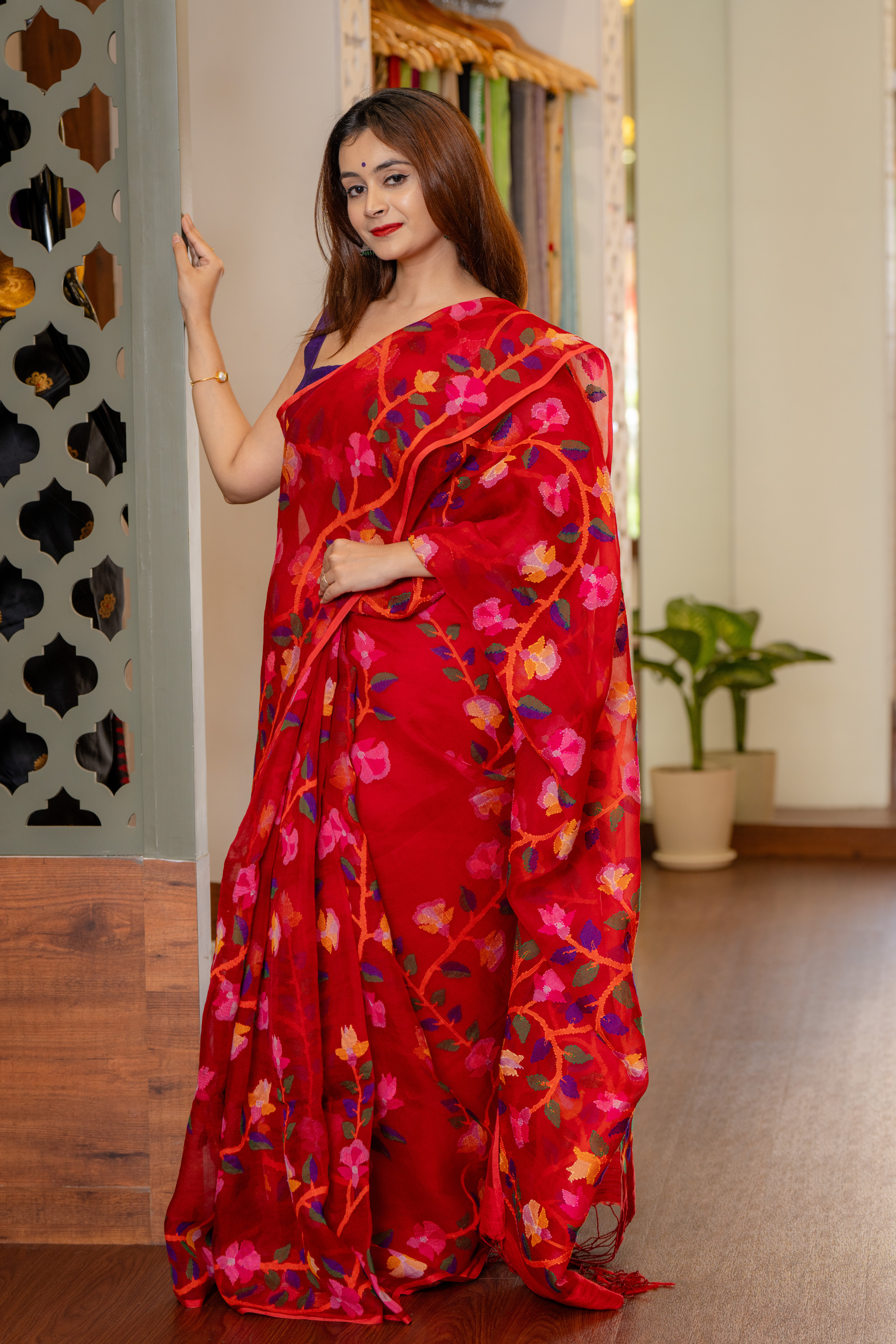 Crimson Bloom: The Delicate Artistry of Hand-Embroidered Silk