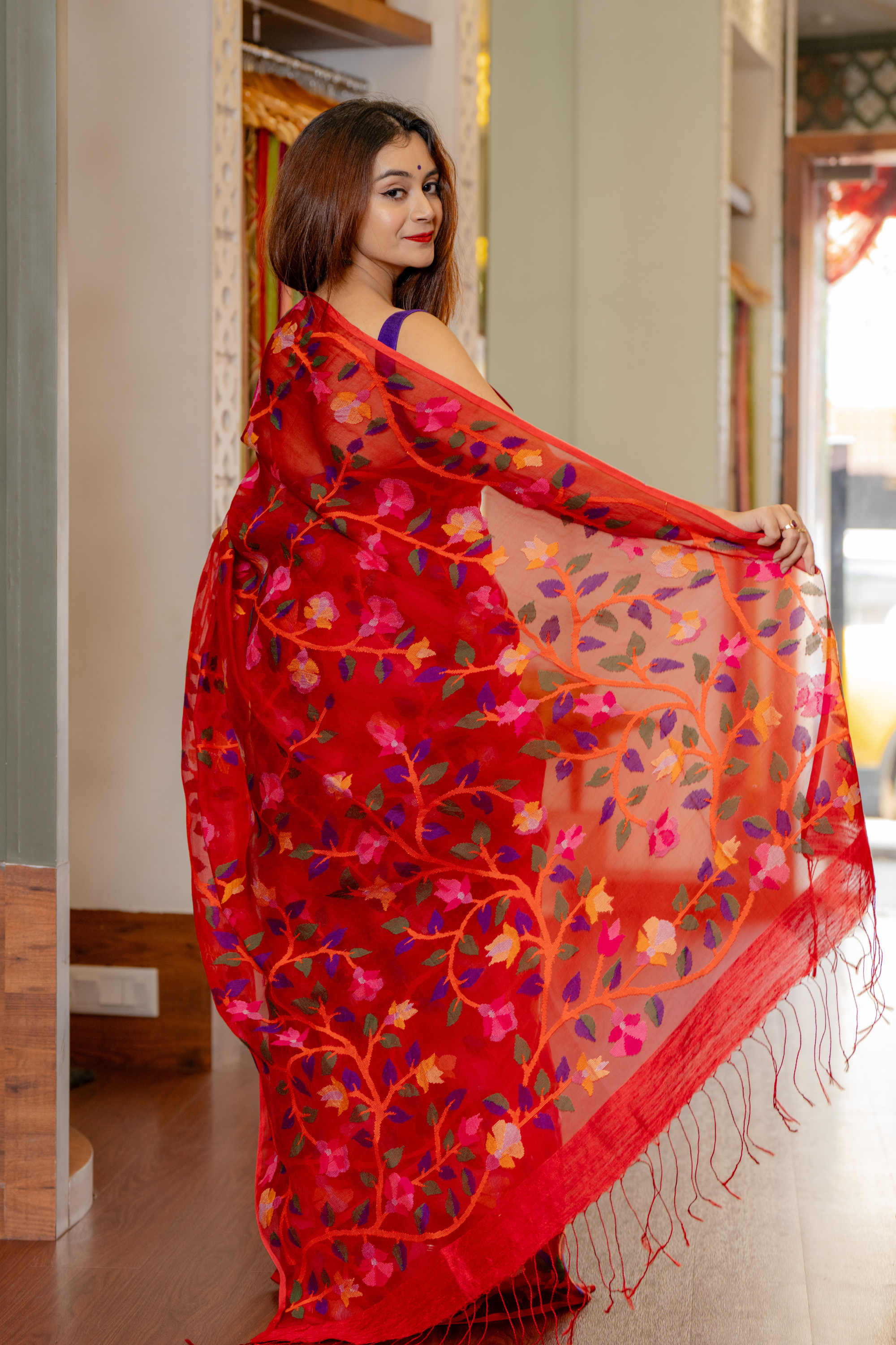 Crimson Bloom: The Delicate Artistry of Hand-Embroidered Silk