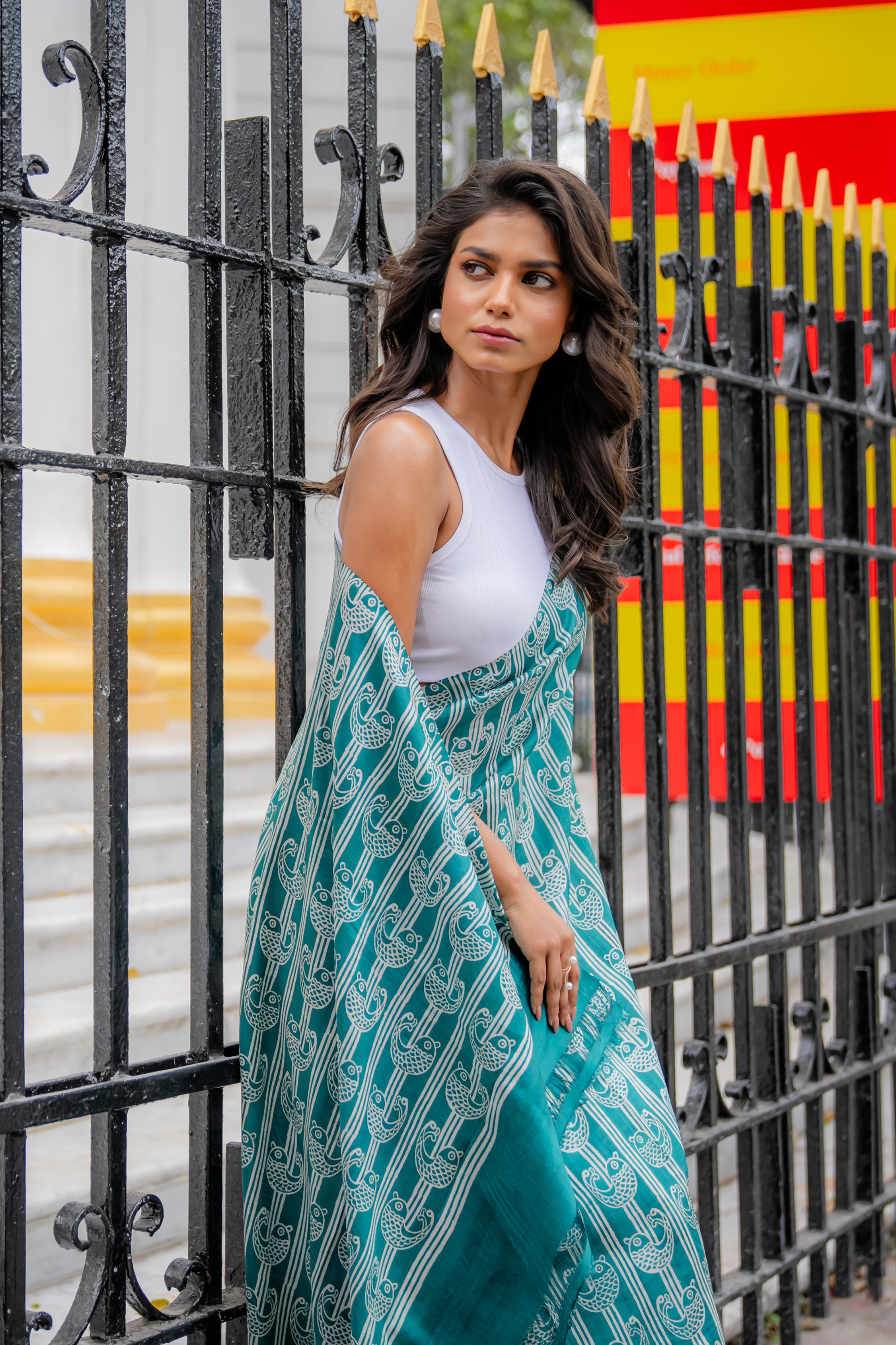 Teal Matsya Hand Block Print Saree: A Wave of Contemporary Tradition