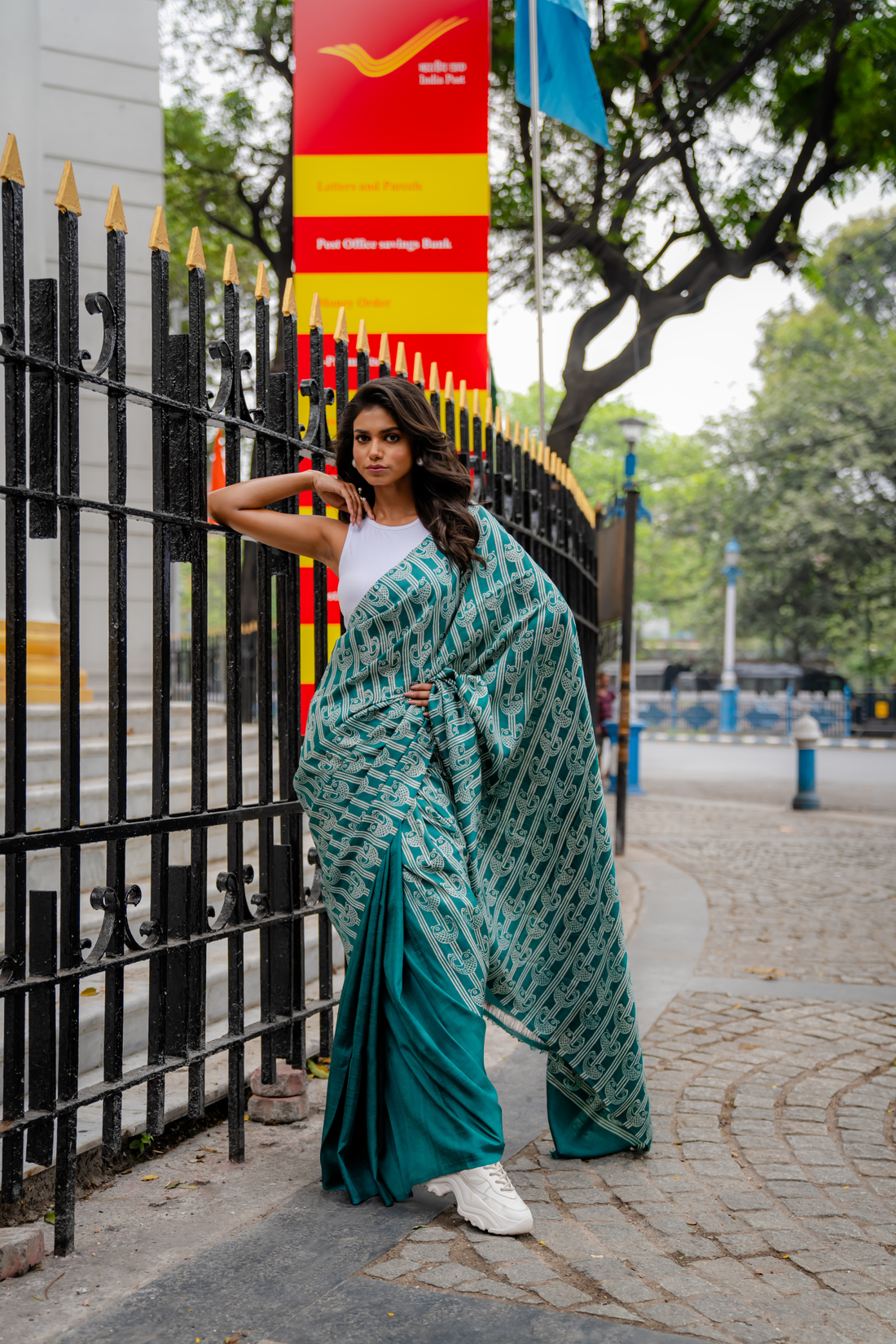 Teal Matsya Hand Block Print Saree: A Wave of Contemporary Tradition