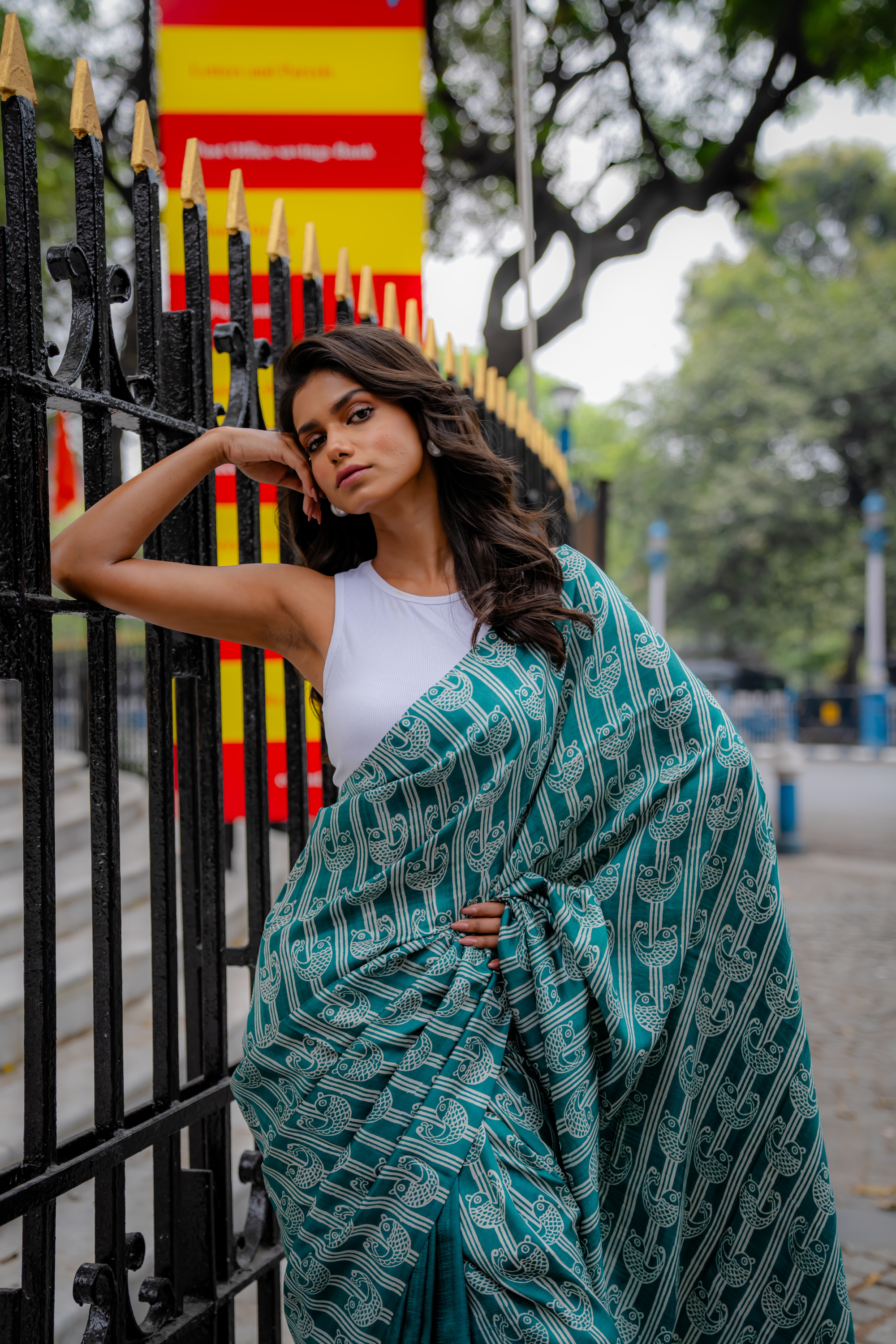 Teal Matsya Hand Block Print Saree: A Wave of Contemporary Tradition