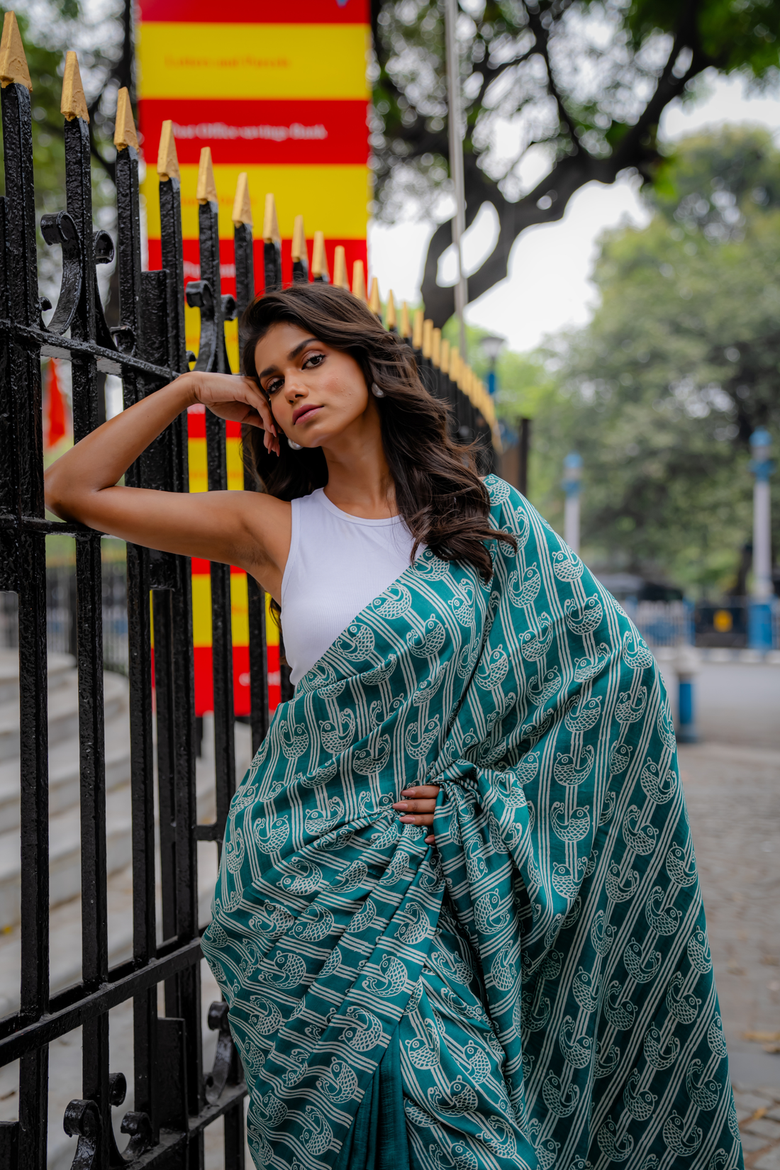 Teal Matsya Hand Block Print Saree: A Wave of Contemporary Tradition
