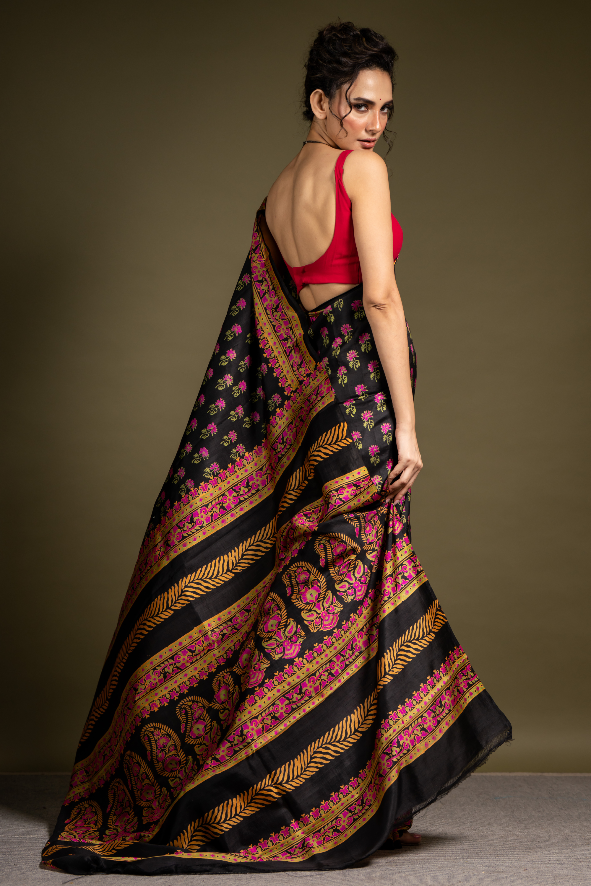 Noir Blossom Silk Saree: The Night Garden of Timeless Elegance